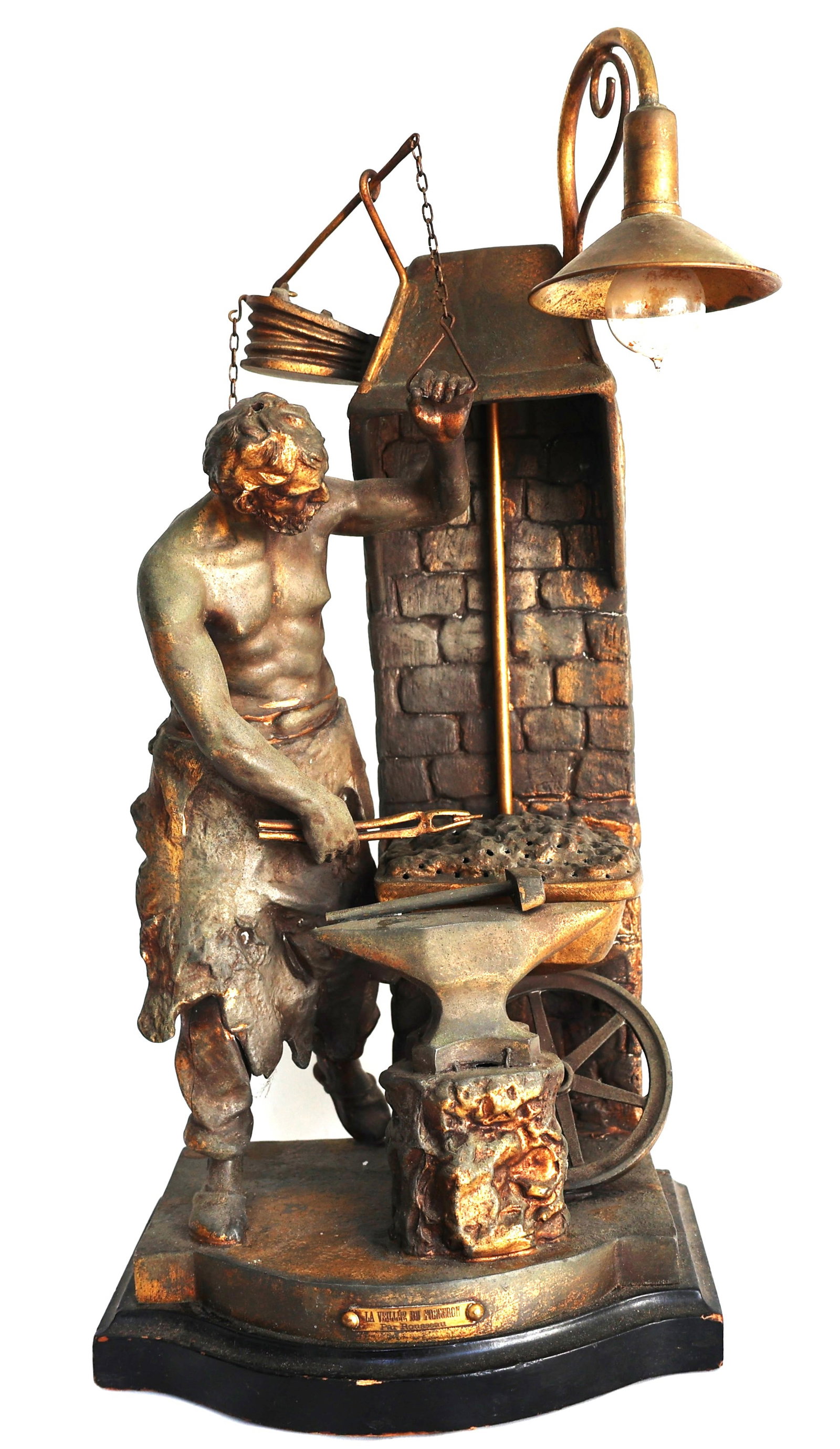 "La Veillée du Forgeron" table lamp, titled "The Blacksmith’s Vigil" in French.It is modeled (1 of 10)