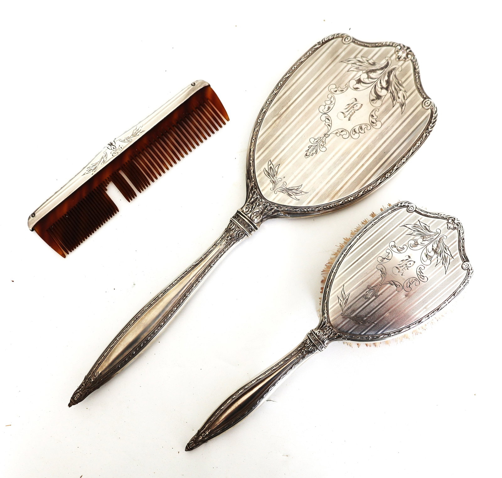 3 Piece International Sterling vintage vanity dresser set, hand mirror, hairbrush, and comb (1 of 8)
