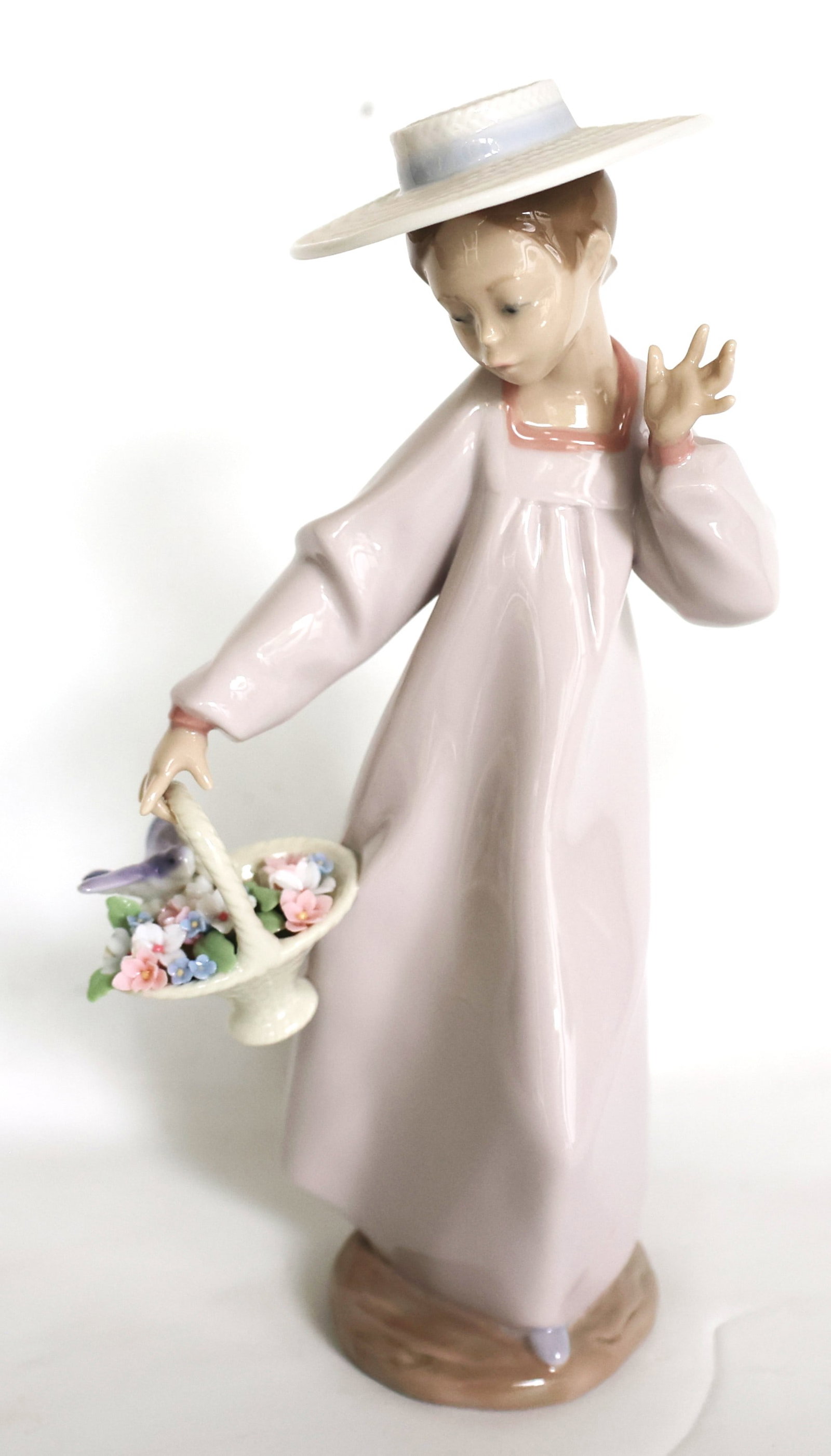 Lladró "Hello Friend!" figurine (model #6414), which features a girl with a hat holding a basket of (1 of 5)
