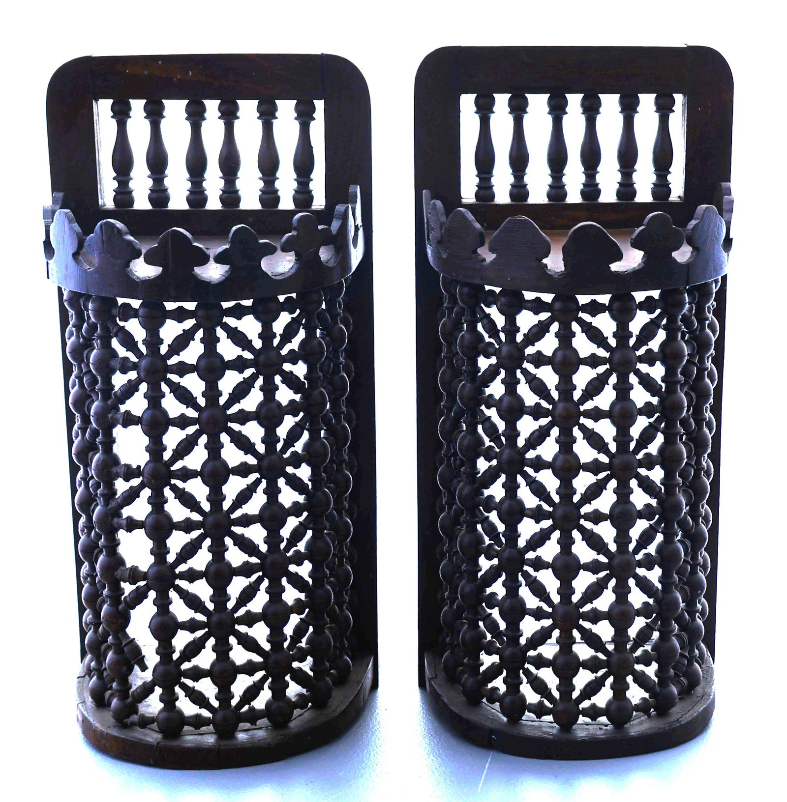 2 Middle Eastern Mashrabiya lattice wall panels featuring intricate dark wood carvings (1 of 7)