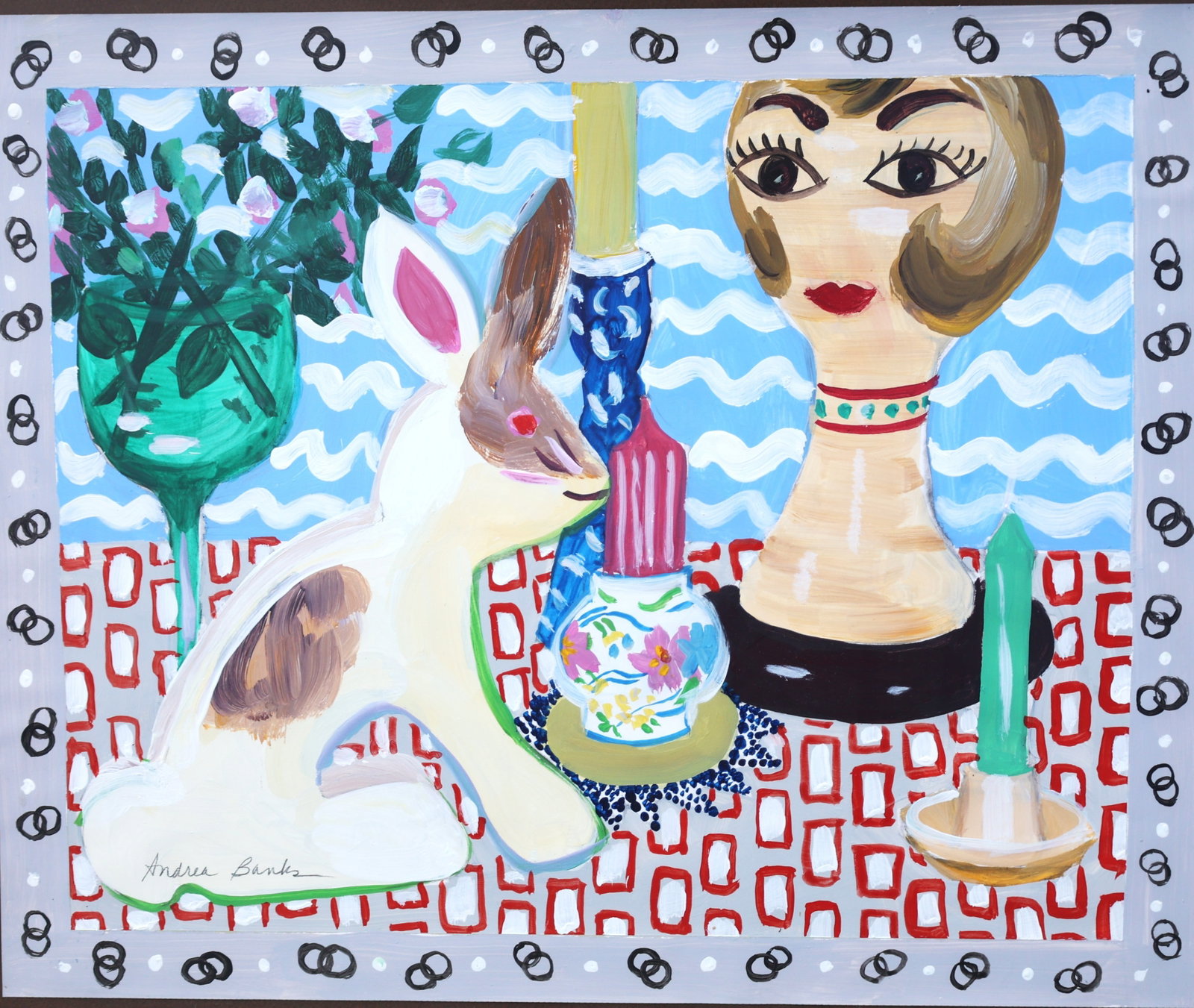Andrea Banks, Gouache Painting, Tsable Top Still Life with Rabbit (1 of 5)