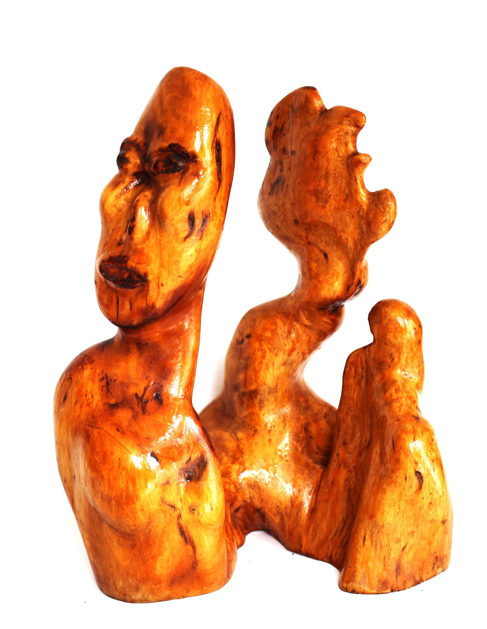 hand-carved abstract sculpture made from a single piece of wood