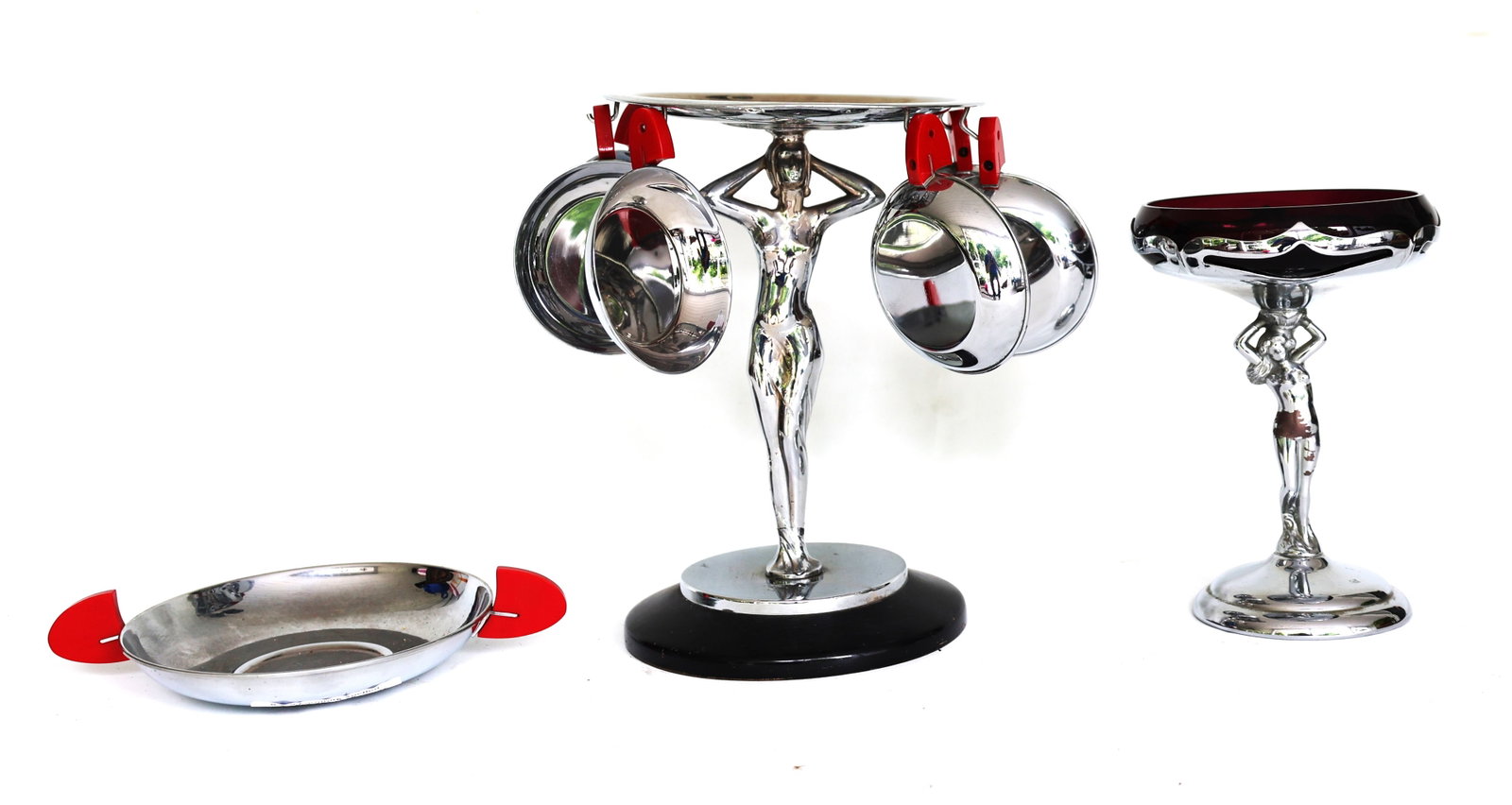 Vintage 1930s Art Deco tidbit tray or condiment set manufactured by Farberware., Tray and Compote (1 of 7)