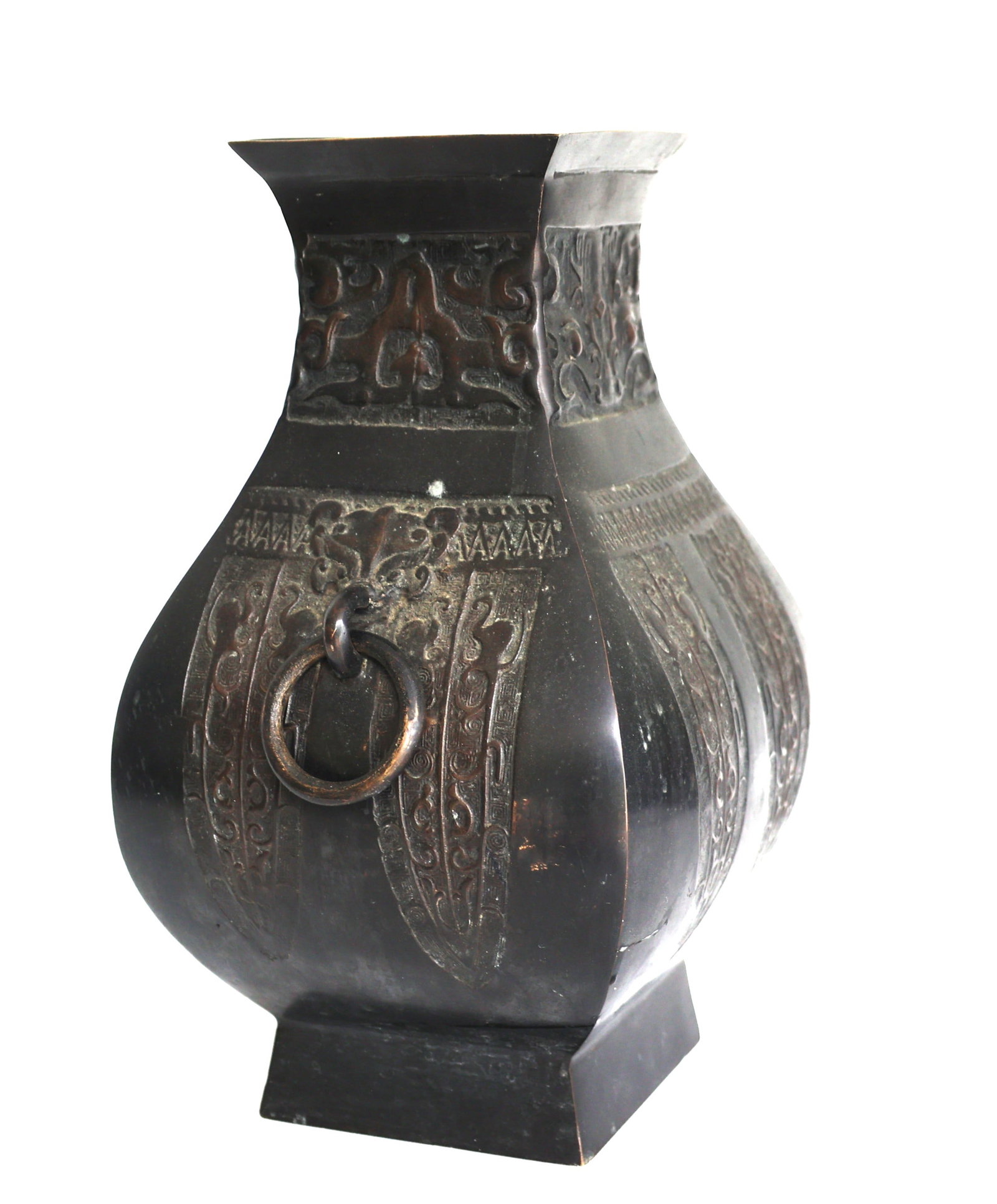 Chinese archaistic bronze vase (specifically a hu form) decorated with taotie mask designs. - 6