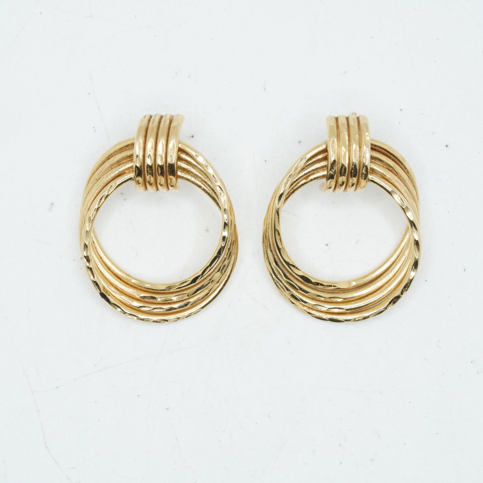 14K Gold 2.53 DWT 1980's "Door Knocker" Hoop Earrings , 1 in. x 3/4 in. (1 of 7)