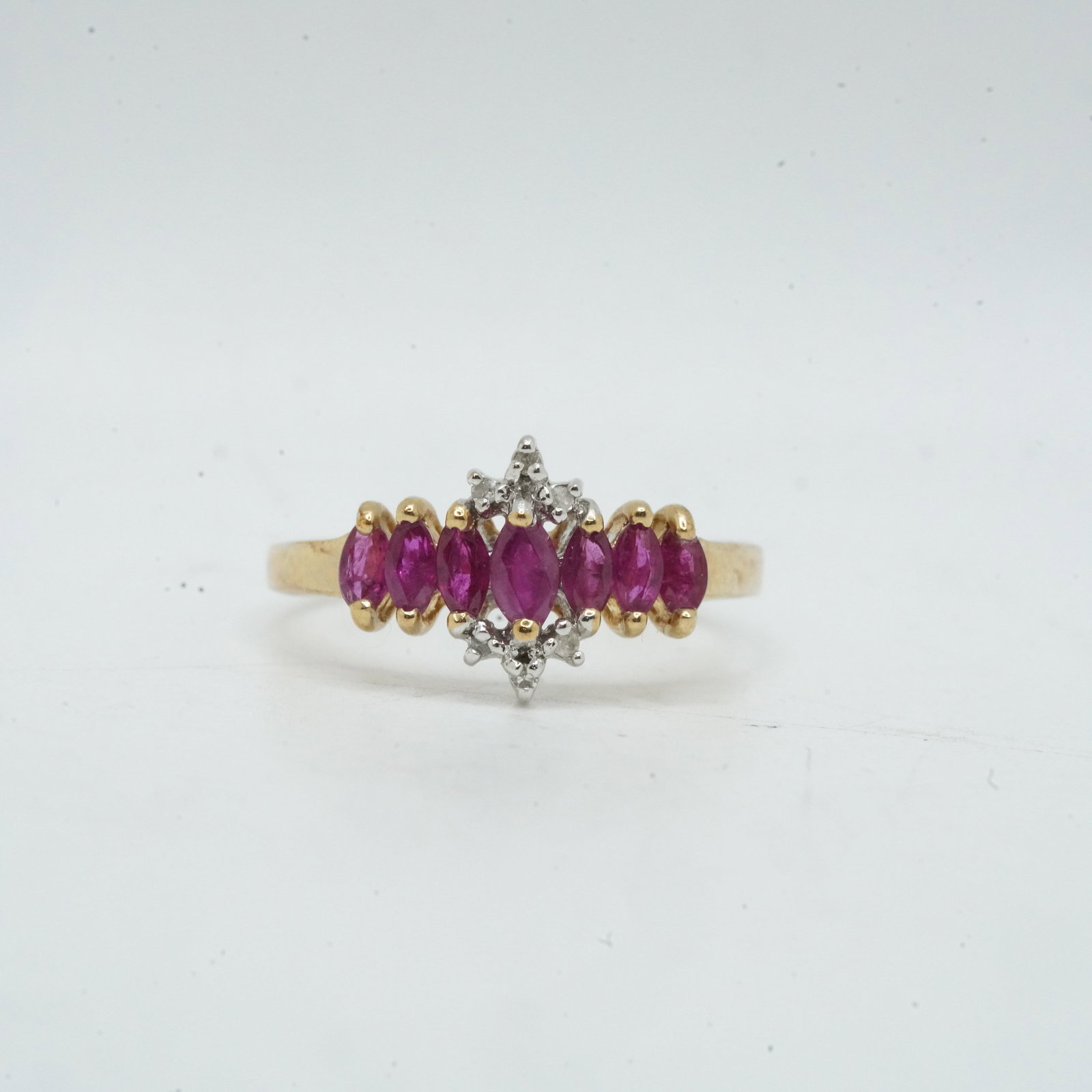 10K Yellow Gold 1.66 DWT Rubies and Diamonds Ring Size 8.25 , 3/4 in. x 1/2 in.: 10K Yellow Gold 1.66 DWT Rubies and Diamonds Ring Size 8.25 , 3/4 in. x 1/2 in.