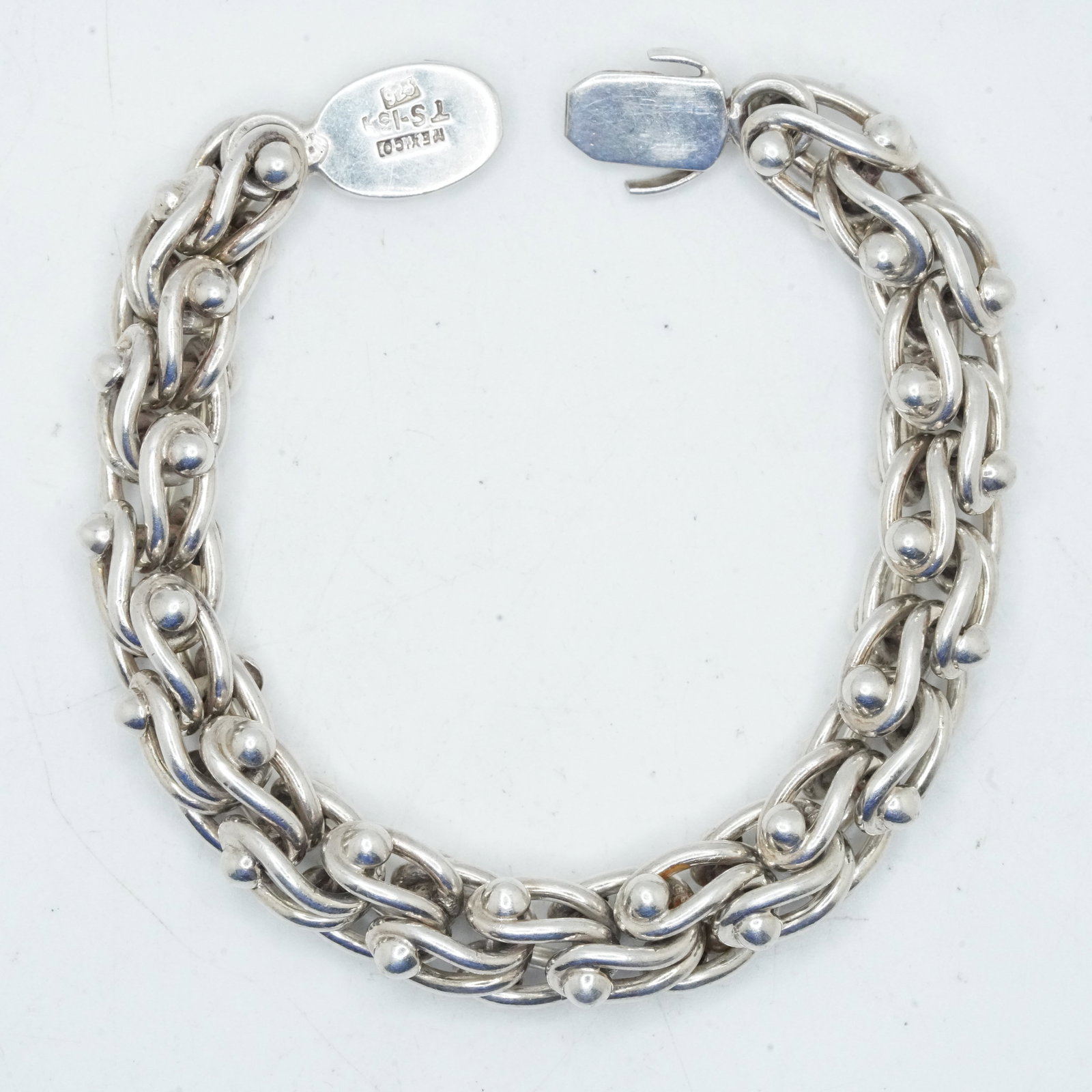 .925 Sterling Silver 68.56 Grams, Mexico TJ-134 .925 Horseshoe Links Ball Beading Bracelet (1 of 7)
