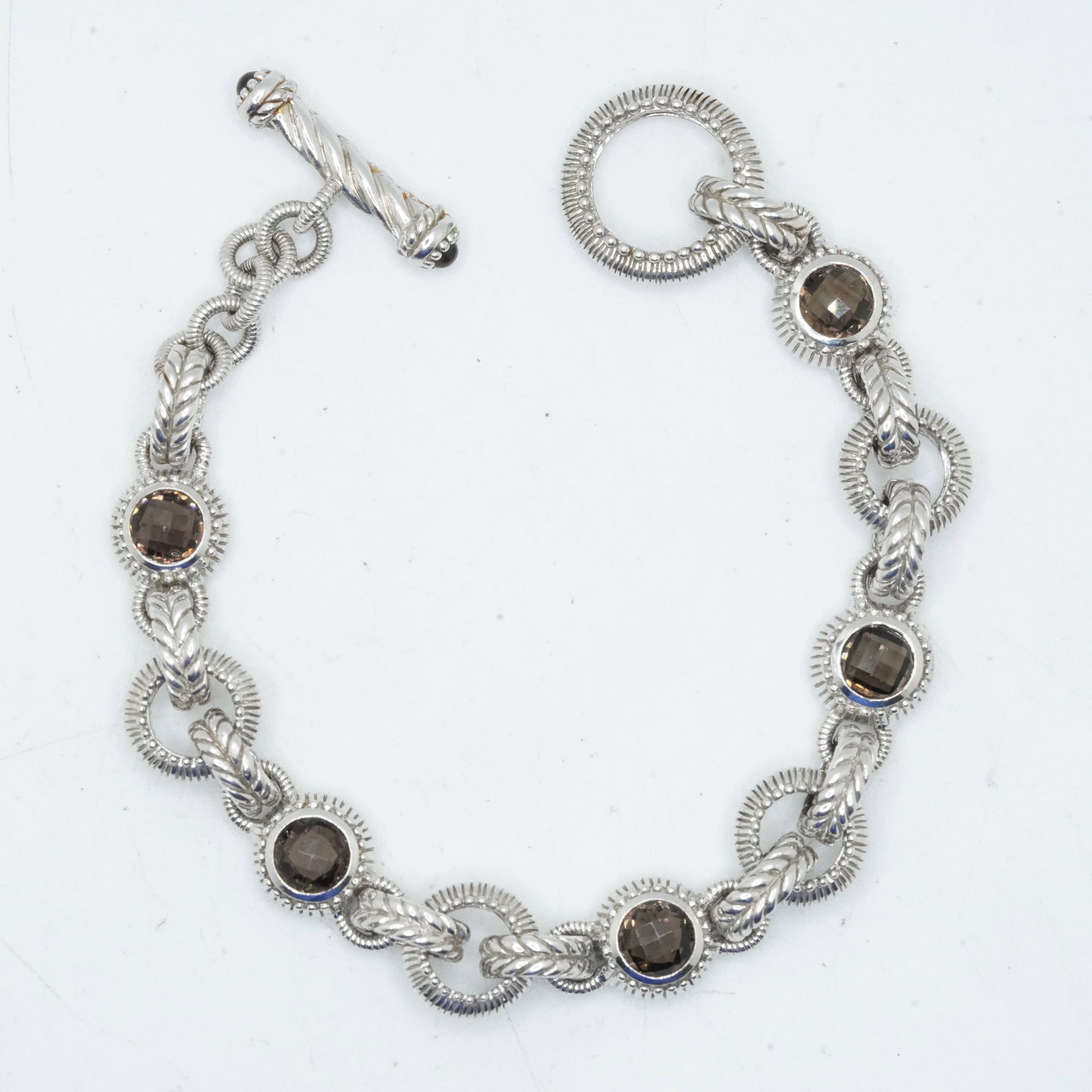 .925 Sterling Silver 28.57 Grams, JUDITH RIPKA Smokey Citrines Toggle Chain Bracelet (1 of 12)