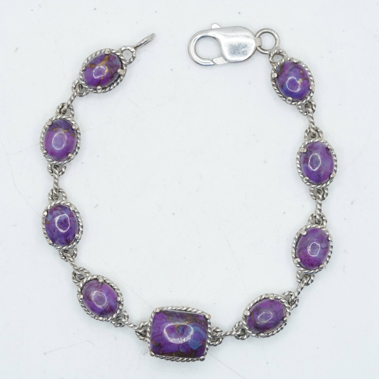 .925 Sterling Silver 20.37 Grams, Unusual Purple Turquoise Bracelet 7 5/8 in. x 1/2 in. (1 of 9)