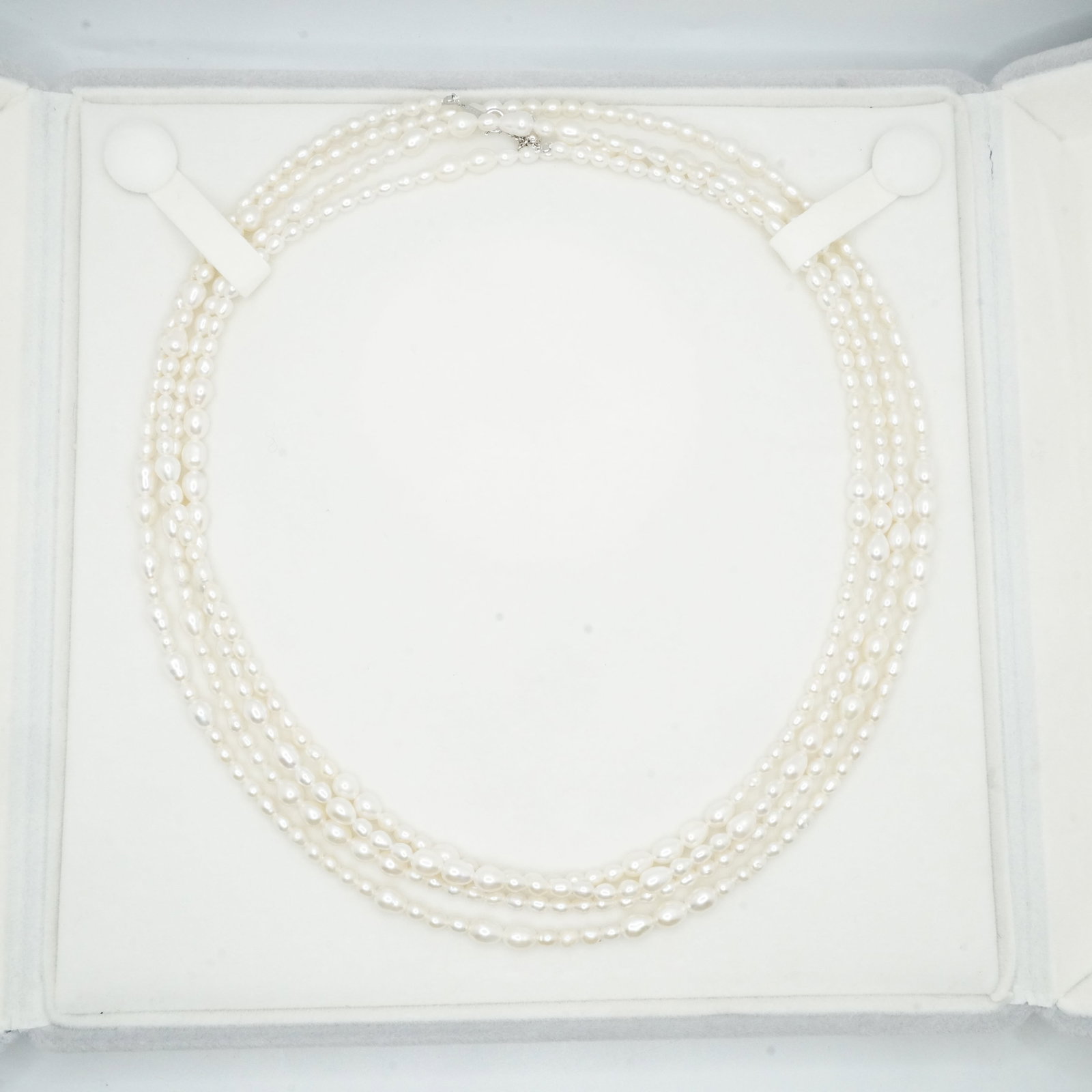 Gorgeous .925 Sterling Freshwater Cultured Pearls Necklace in Presentation Box, 72 inches: Gorgeous .925 Sterling Freshwater Cultured Pearls Necklace in Presentation Box. Size: 72 inches x 1/4 in. to 1/8 in.