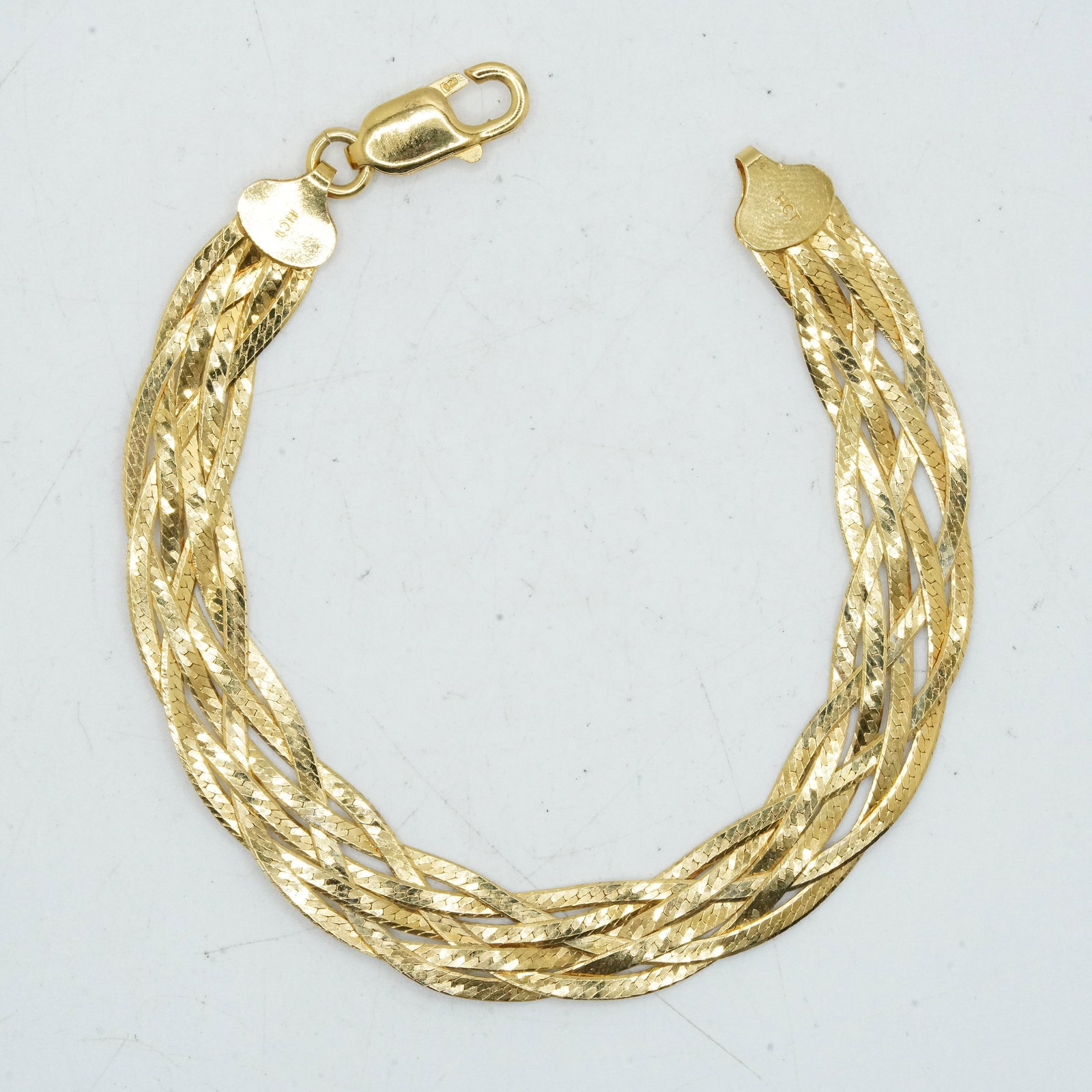 9.42 Grams .925 Sterling Silver Italy 1980s-90s Yellow Gold Braid Bracelet, 7 1/2 in. x 3/8 in.: 9.42 Grams .925 Sterling Silver Italy 1980s-90s Yellow Gold Braid Bracelet, 7 1/2 in. x 3/8 in.