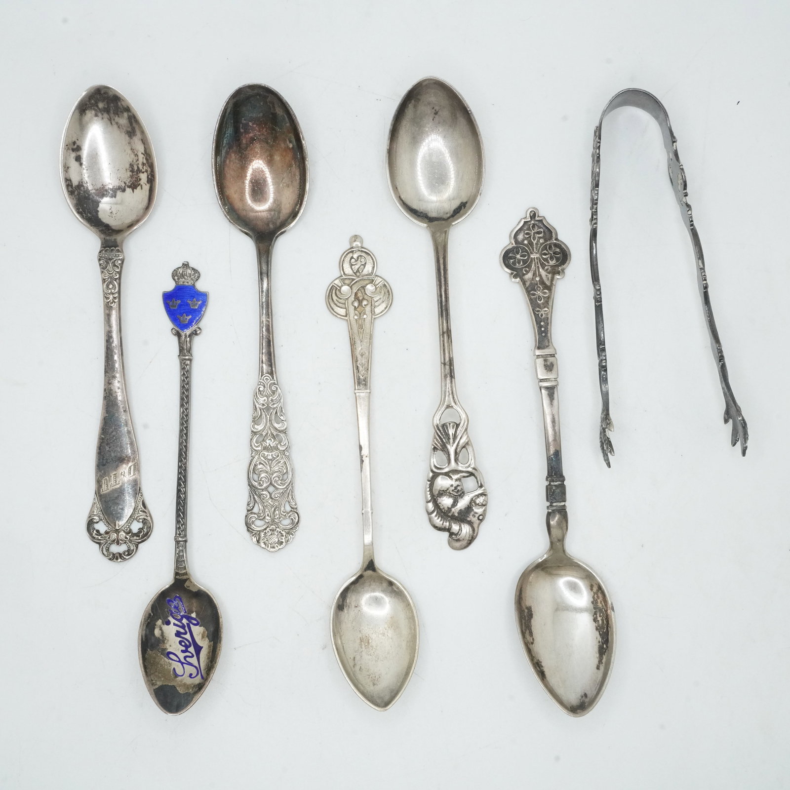 74.80 Grams .830 Silver, [7], 6 Early Spoons marked 830, [1] Tongs marked 830 Tony S, NM (1 of 10)