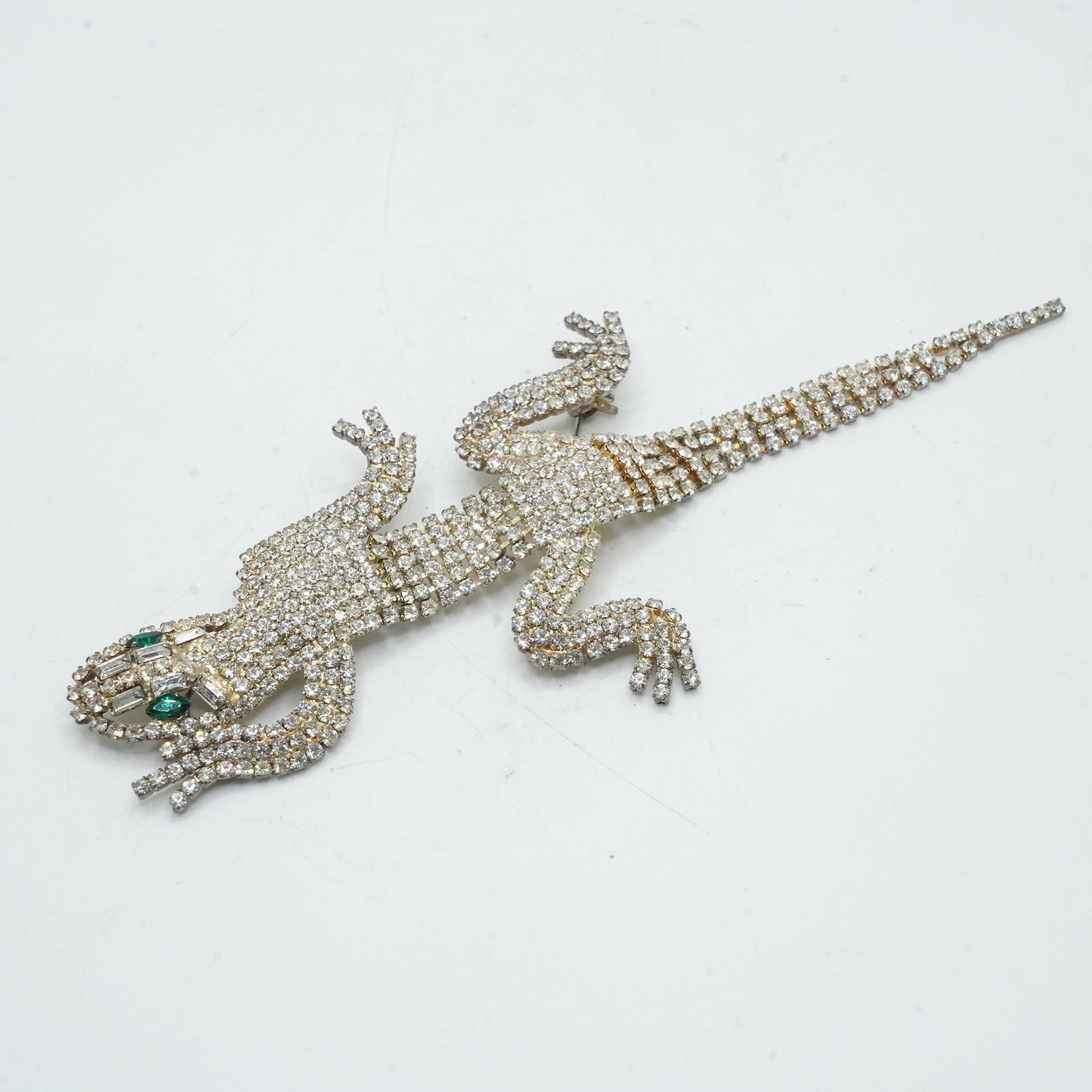 Quality Rhinestone Lizard Pin with Green Eyes, 6 inches length x 2 1/2 in. (1 of 10)