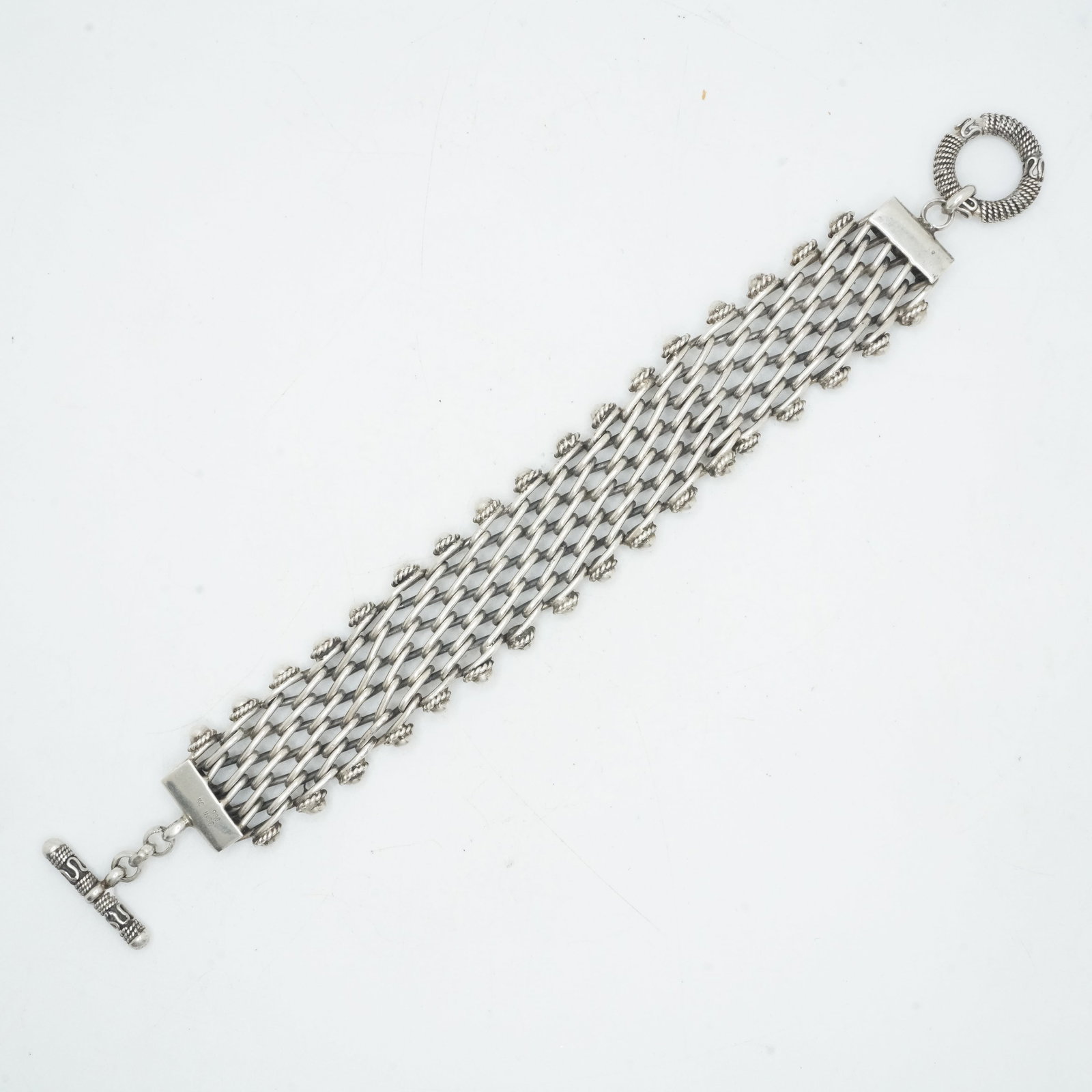 51.64 Grams .925 Sterling Silver KC Indo Mesh Link Bracelet with Toggle Closure (1 of 9)