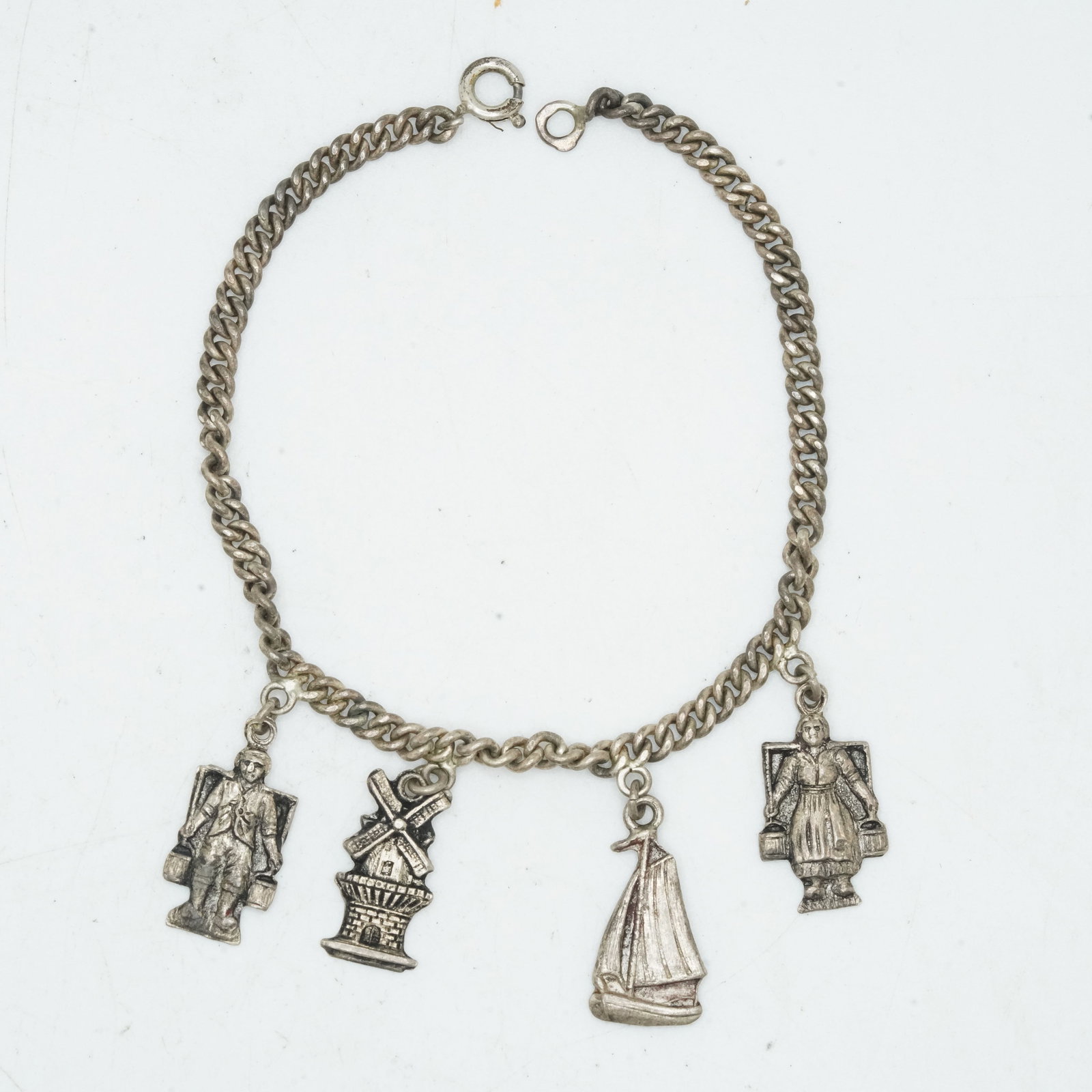 10.88 Grams .925 Sterling Silver Bracelet with 4 Sterling Silver Charms, 7 in. x 1/8 in., (1 of 11)