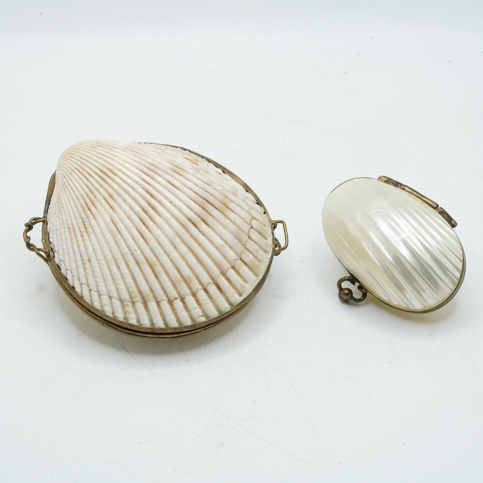 2 Shell Trinket Boxes: Large 2 3/4 in. x 2 1/2 in.; Smaller 2 in. x 1 1/4 in. (1 of 11)