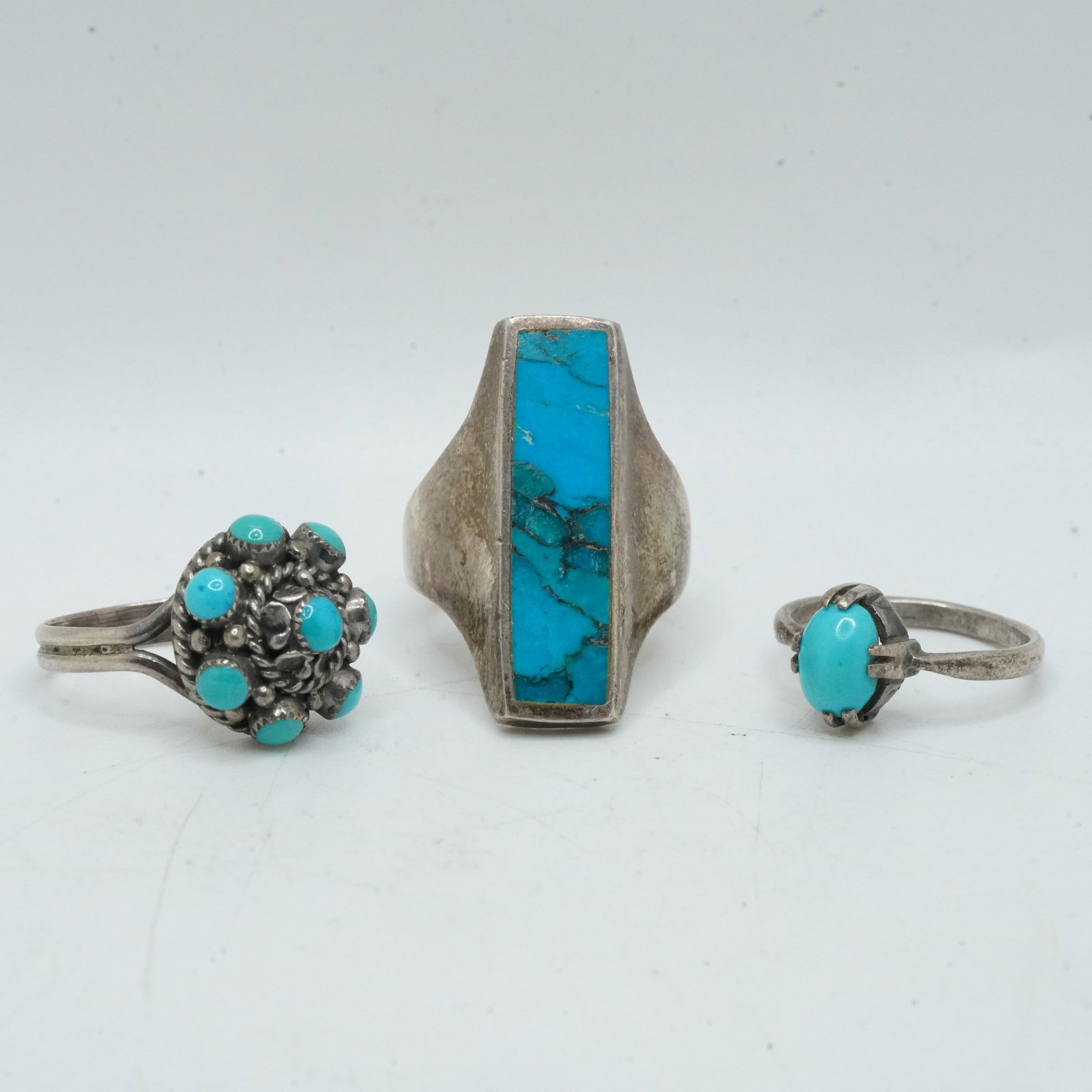 16.53 Grams Sterling Silver [3] Sterling and Turquoise Rings: Size 5.25 Sterling & Turquoise; (1 of 12)