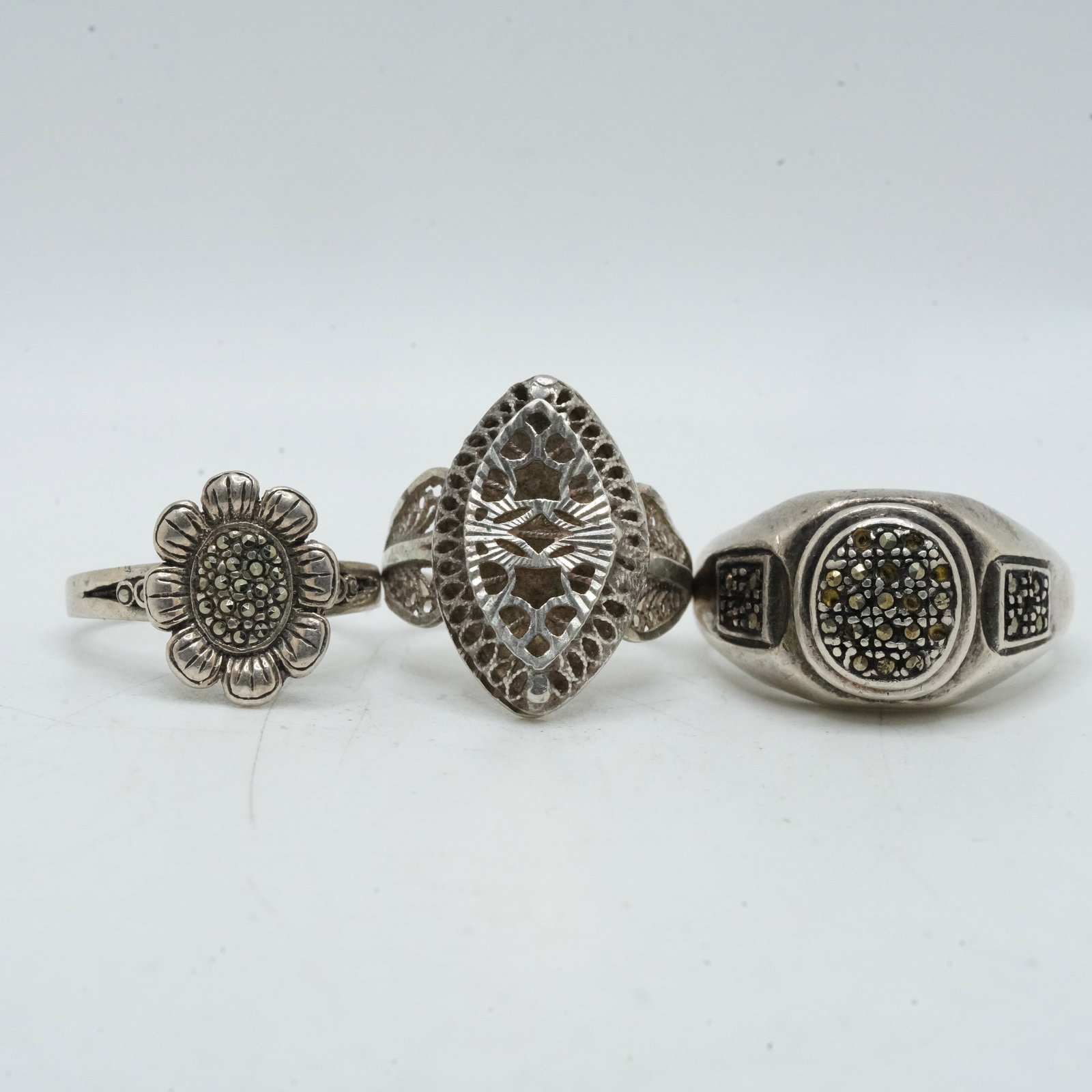 17.28 Grams .925 Sterling Silver Assorted Rings with Marcsasites: Size 10.5 .925 with Marcasites, (1 of 13)