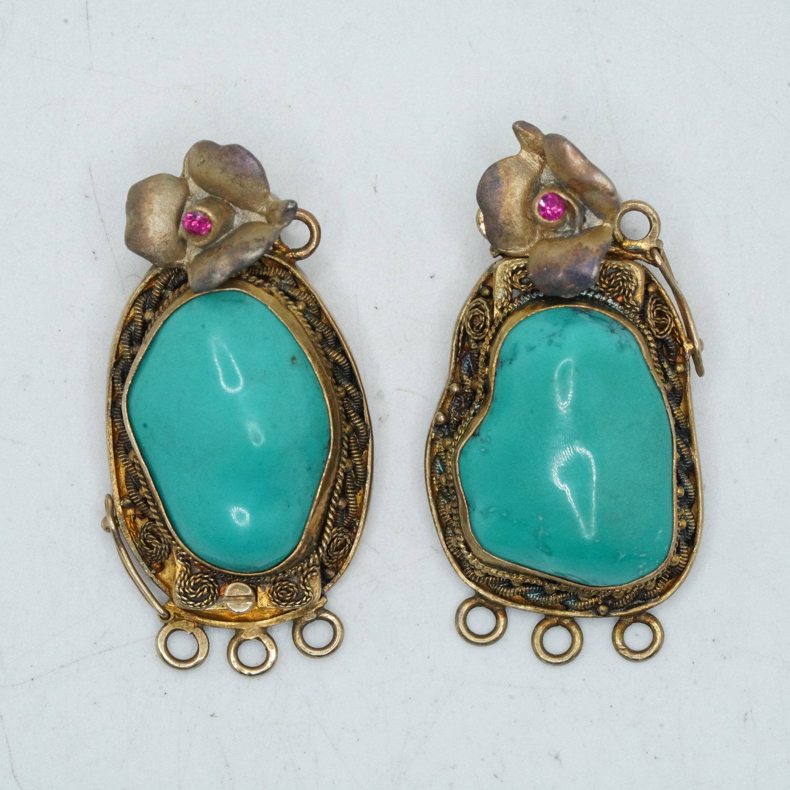 22.36 Grams .925 Sterling Silver with Large Turquoise Pierced Earrings, 1 1/2 in. x 7/8 in.: 22.36 Grams .925 Sterling Silver with Large Turquoise Pierced Earrings, 1 1/2 in. x 7/8 in.