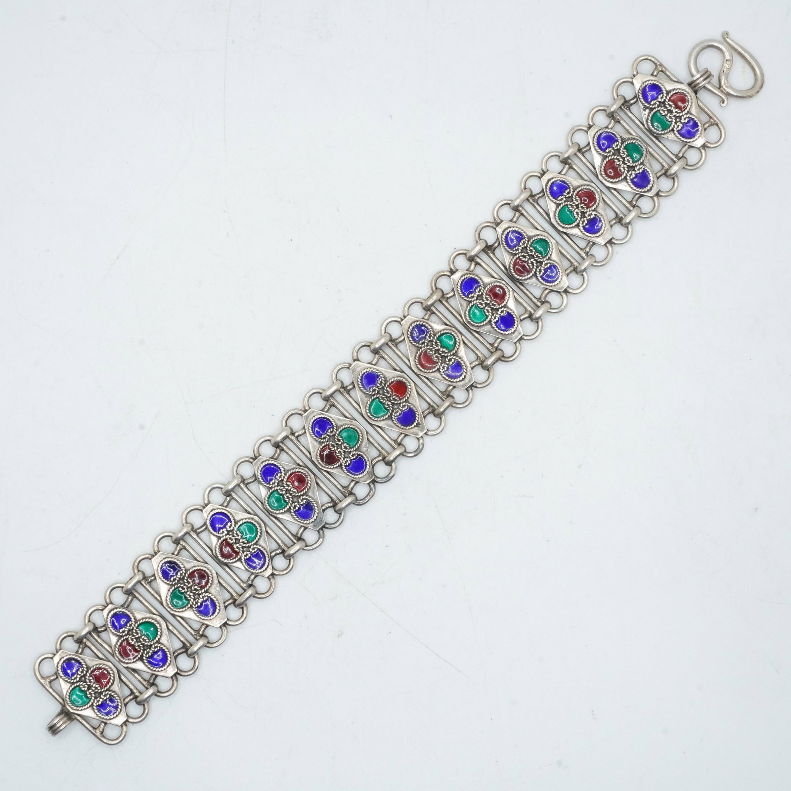 31.94 Grams .925 Sterling Silver 13 Enameled Links Bracelet 7 1/2 in. x 1 in. (1 of 10)