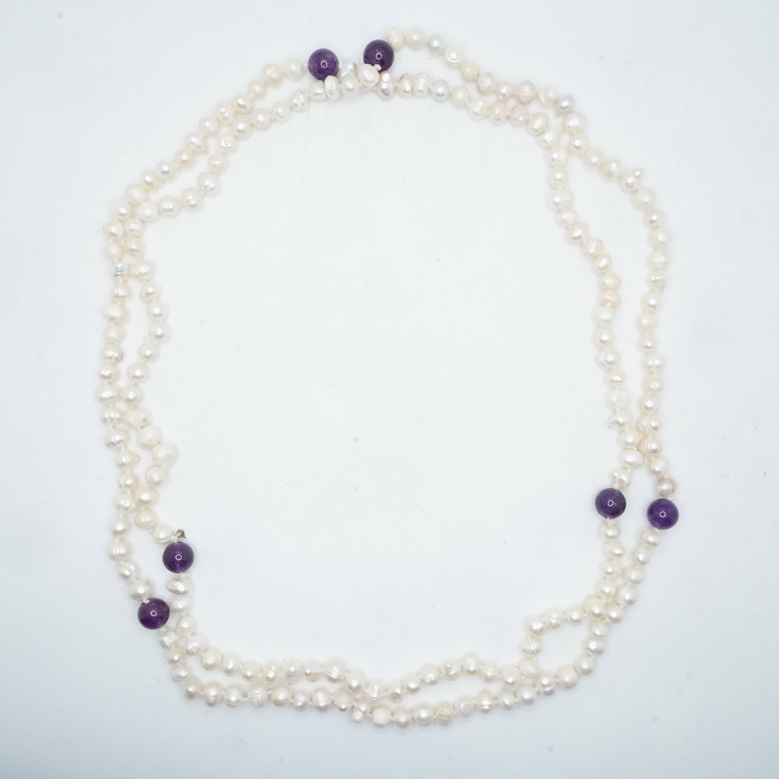 Freshwater Cultured Baroque Pearls with Amethyst Beads 52 in. x 3/8 in. to 1/4 in.: Freshwater Cultured Baroque Pearls with Amethyst Beads 52 in. x 3/8 in. to 1/4 in.