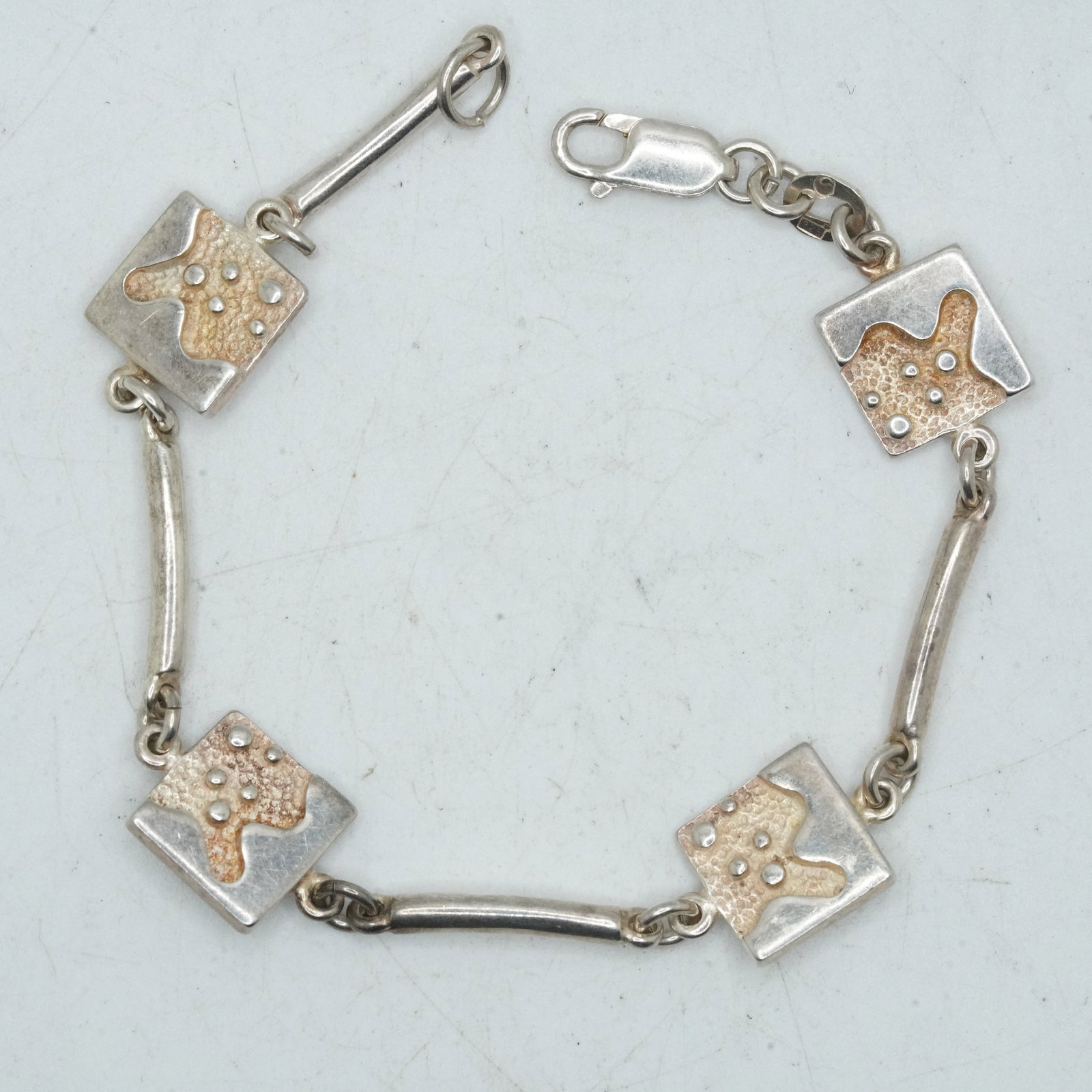 17.78 Grams .925 Sterling Silver 4-Panels Bracelet Geode Design 8 in. x 1/2 in. (1 of 14)