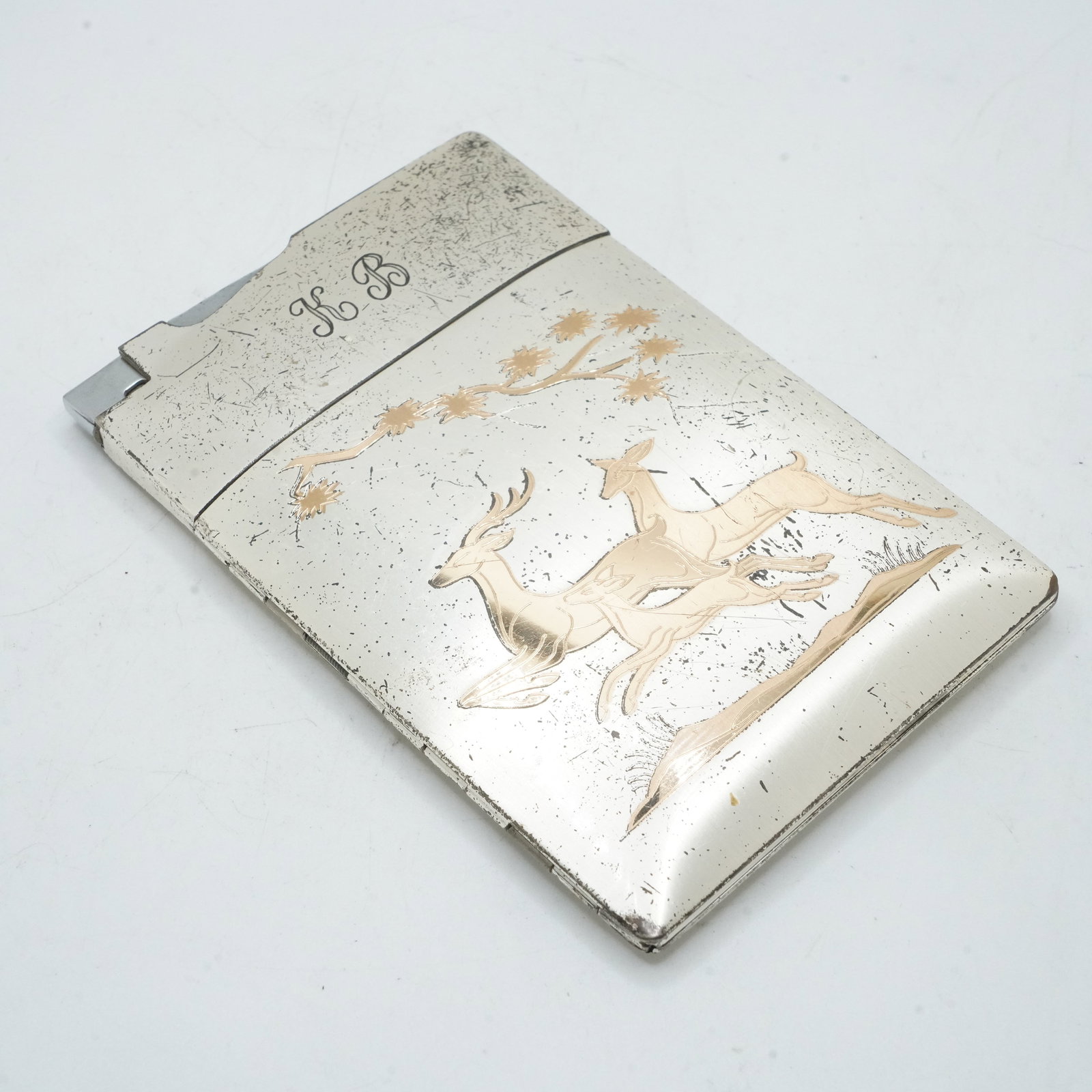 Elgin America Lighter / Cigarettes Case Magic Adian Lite-O-Matic, Etched Deer, 4 7/8 in. x 3 1/4 in. (1 of 11)