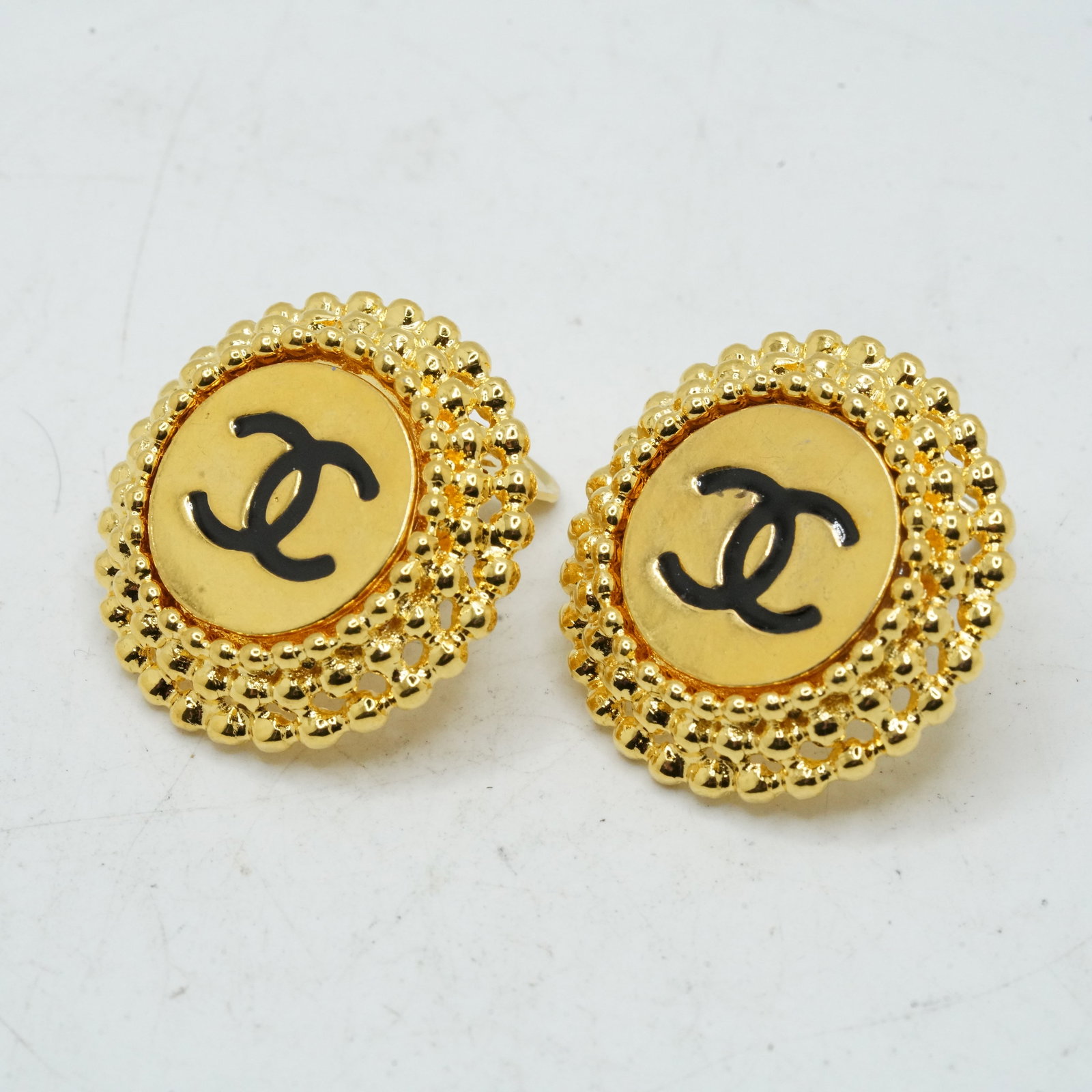 CHANEL Gold Tone Clip-on Earrings 1 1/4 in. Diameter (1 of 8)