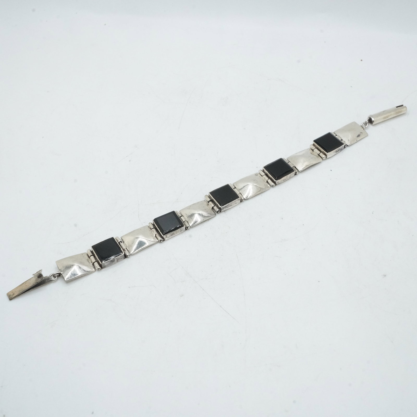 21.17 Grams .925 Sterling Silver Black Onyx Square Panels Bracelet 7 1/2 in x 1/2 in. (1 of 12)
