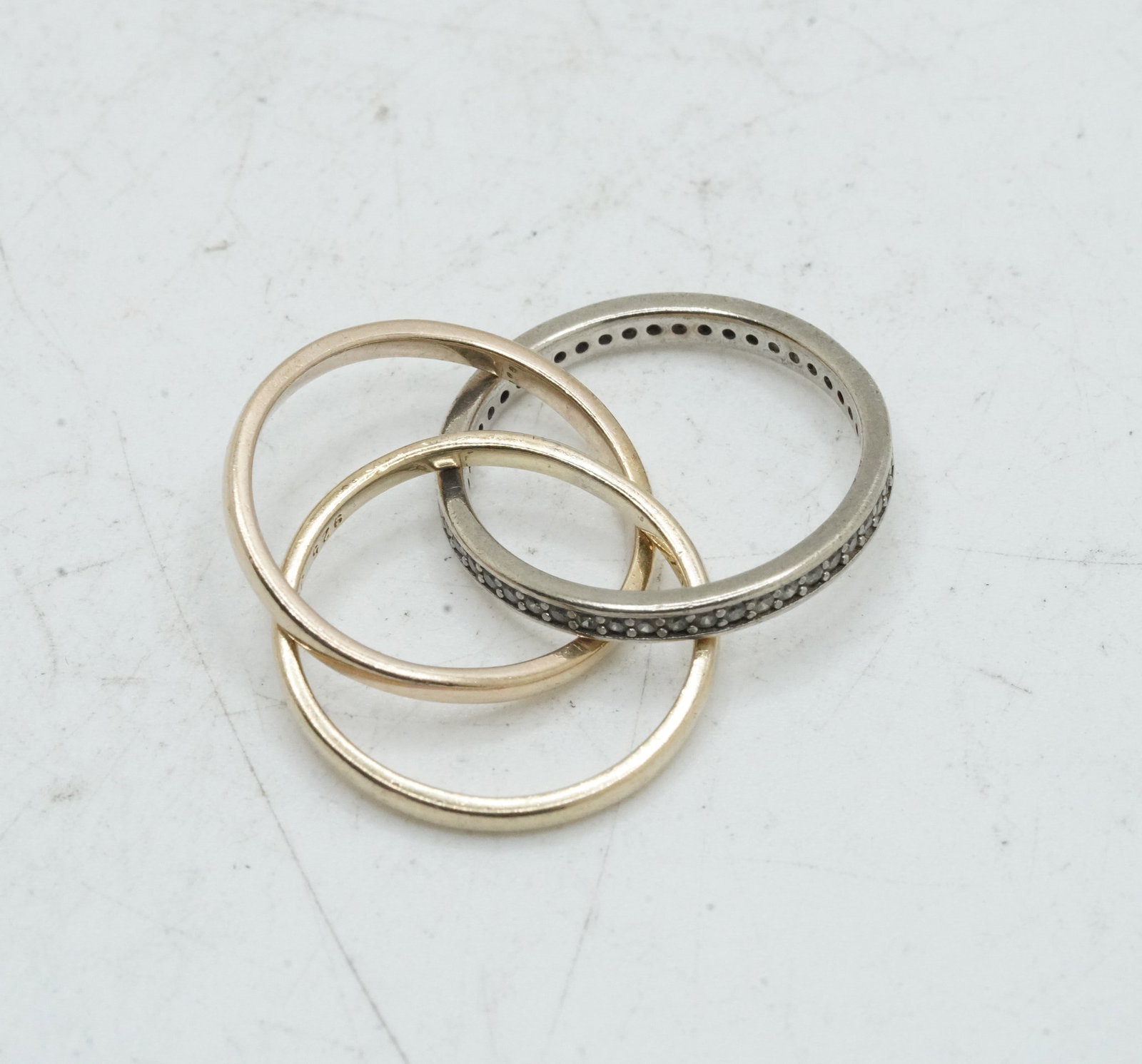 4.55 Grams .925 Sterling Silver JCL CZ Tri-Color Rings Size 6: 4.55 Grams .925 Sterling Silver JCL CZ Tri-Color Rings Size 6