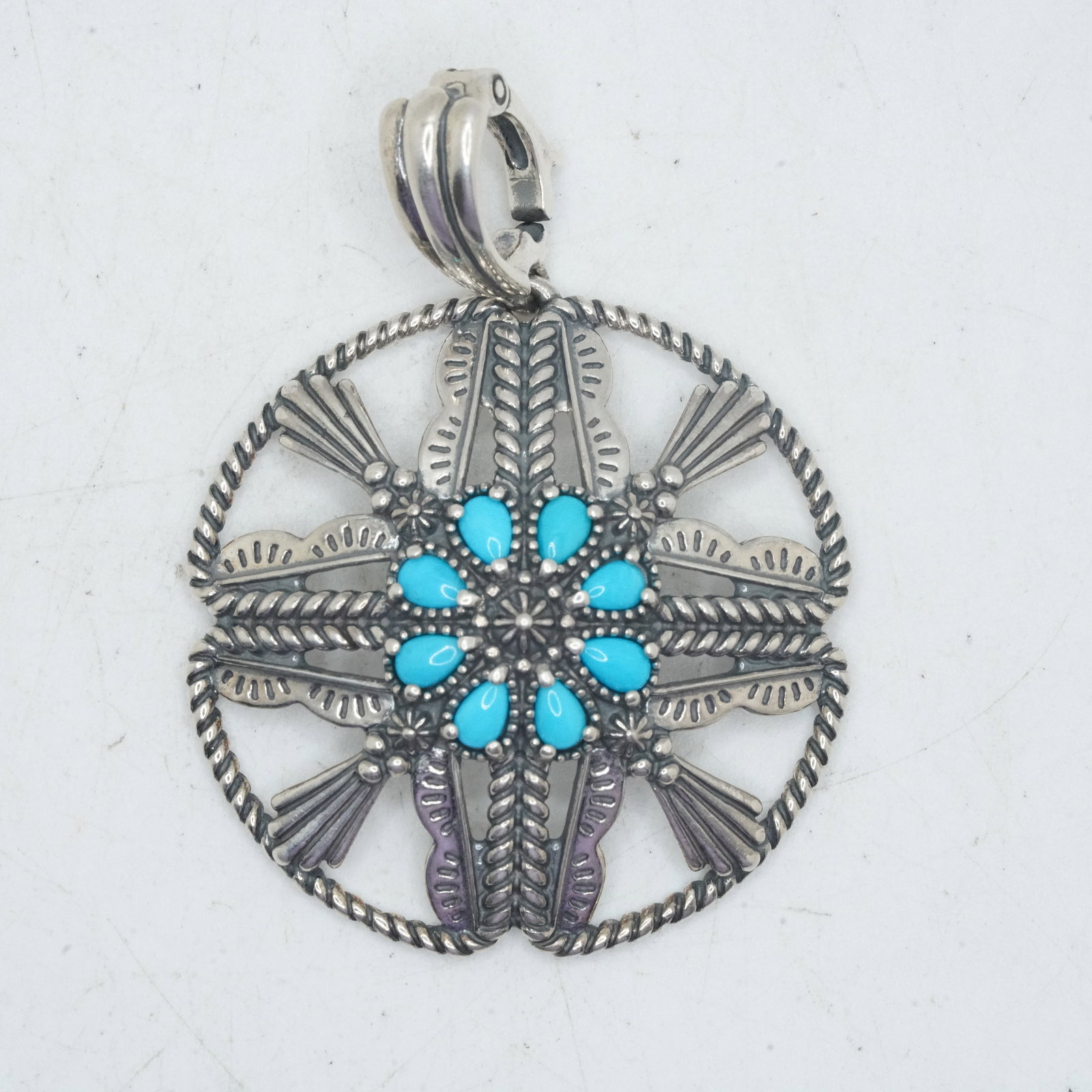 16.30 Grams .925 Sterling Silver CR Jay CAROLYN POLLACK Round Pendant with Feather Braces (1 of 6)