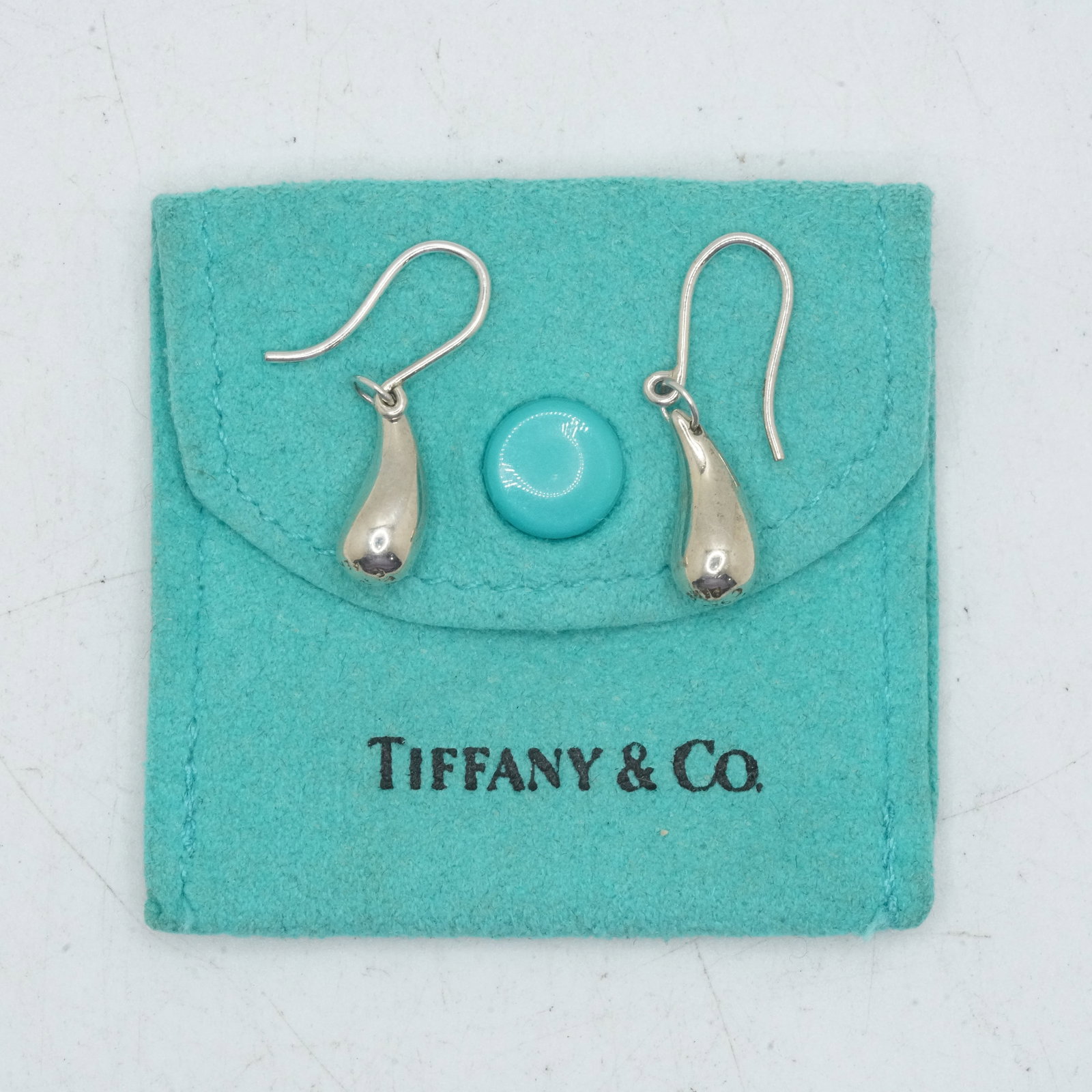 Tiffany & Co .925 Sterling Silver 3.56 Grams Elsa Peretti Tear Drop Earrings with Fabric Pouch, Siz (1 of 8)