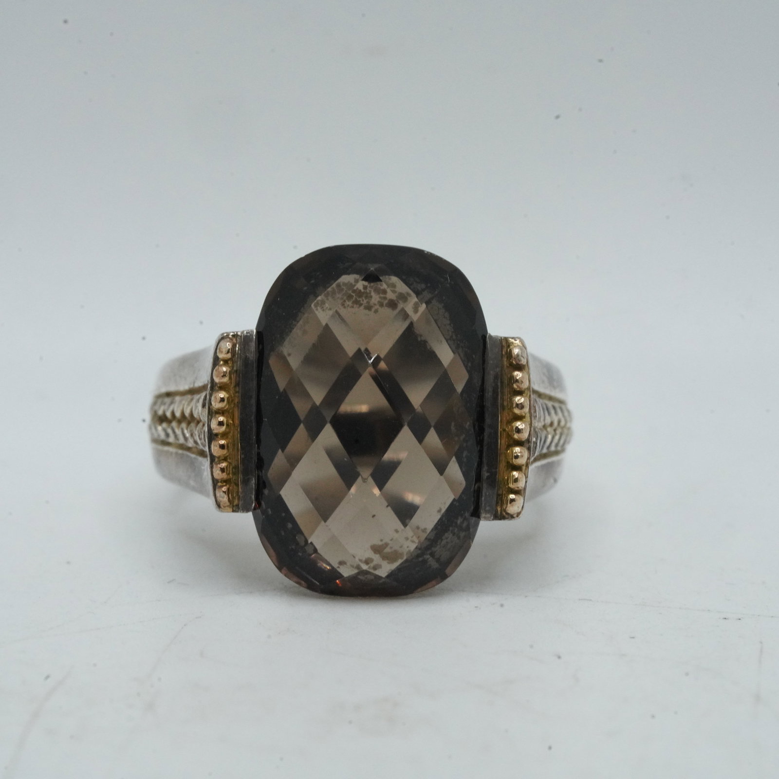 11.17 Grams Sterling Silver Smokey Faceted Citrine Ring Size 8 , 1 in. x 7/8 in.: 11.17 Grams Sterling Silver Smokey Faceted Citrine Ring Size 8 , 1 in. x 7/8 in.