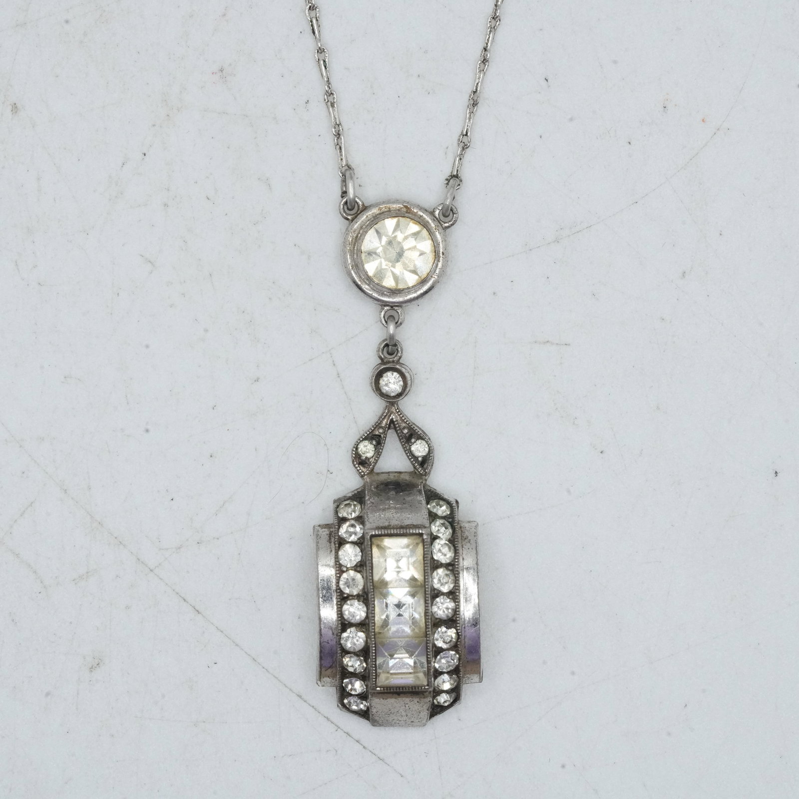 7.44 Grams Sterling Silver Victorian Rhinestones Necklace 18 in. x 1 1/2 in. x 1/2 in.: 7.44 Grams Sterling Silver Victorian Rhinestones Necklace 18 in. x 1 1/2 in. x 1/2 in.