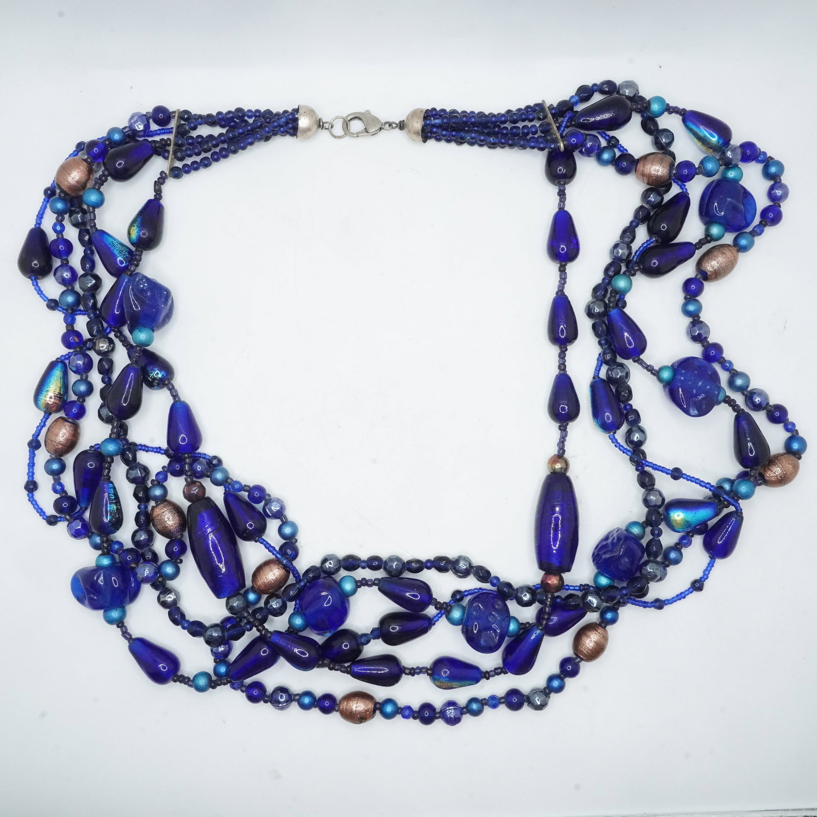 5-Strands Murano and Glass Beads Necklace 24 1/2 inches length x 2 1/2 in.: 5-Strands Murano and Glass Beads Necklace 24 1/2 inches length x 2 1/2 in.