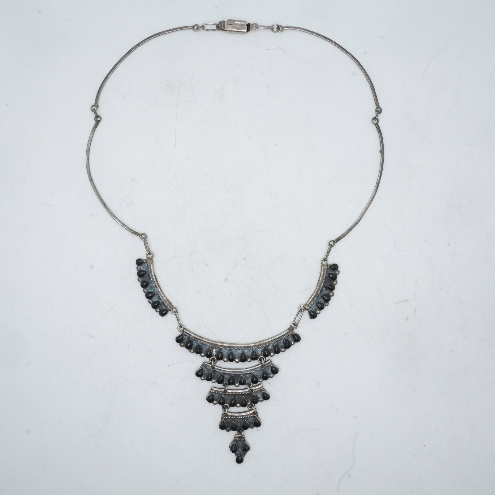16.70 Grams .925 Sterling Silver with Block Tear Shaped Beads Cascading Necklace 16 inches: 16.70 Grams .925 Sterling Silver with Block Tear Shaped Beads Cascading Necklace 16 inches x 2 1/2 in. , Mexico TG-13