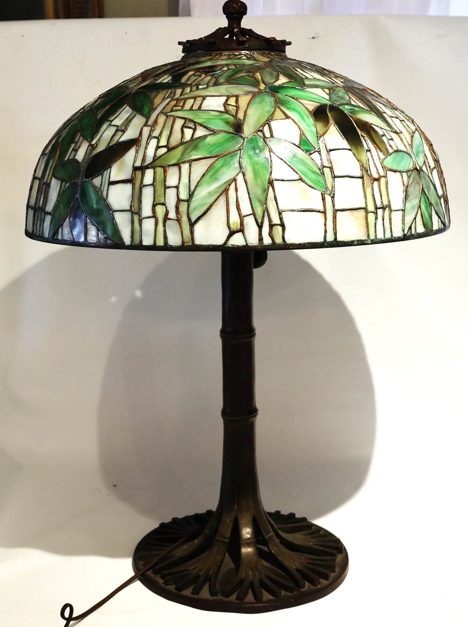 Tiffany Studios Leaded Glass Bamboo Table Lamp Signed Shade and Signed Base - 2