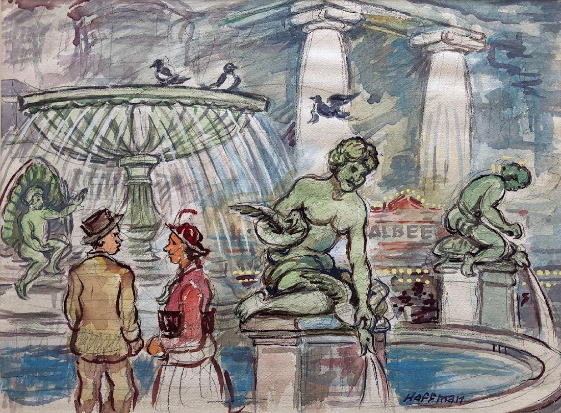Oscar Hoffman Watercolor and Pencil: sight 19.5" wd. x 14.5" ht. Provenance: the collection of the Art Academy of Cincinnati