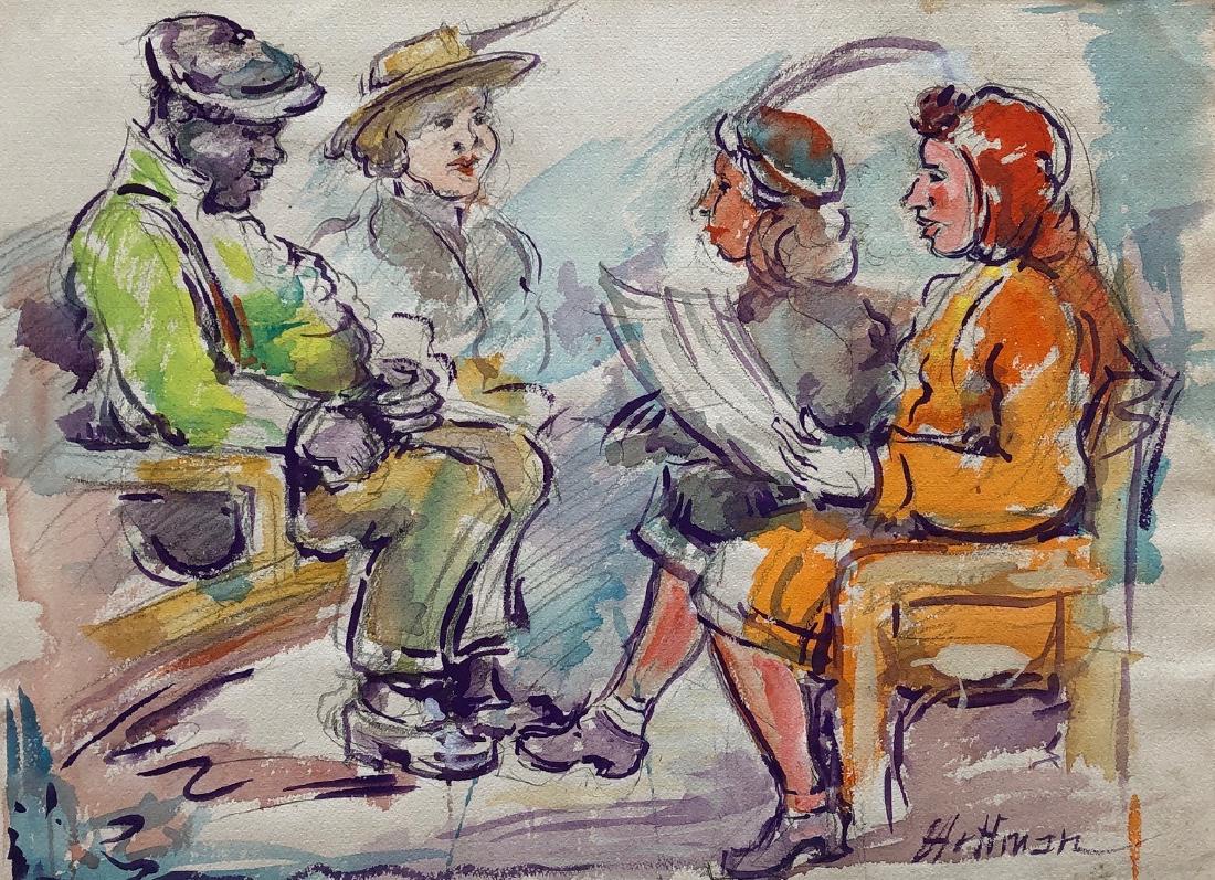 Oscar Hoffman Watercolor and Pencil: sight 19.5" wd. x 14.5" ht. Provenance: the collection of the Art Academy of Cincinnati