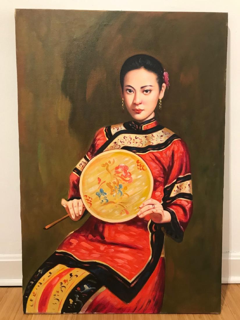 After Chen Yifei (Chinese, 1946-2005) 2 Oil Portraits (1 of 2)