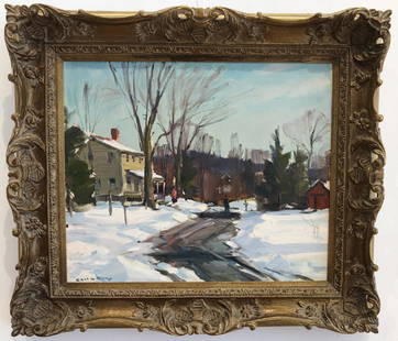 Carl Peters (American, 1897-1980), "A Chance Meeting": Sight: 24" wd x 20" ht., Framed 28" wd. x 30" ht., Oil on canvas, signed L.L. R.H. Love Galleries tag on verso. Patricia Weiner Gallery tag on verso. Housed in an ornate gilt and gesso frame.