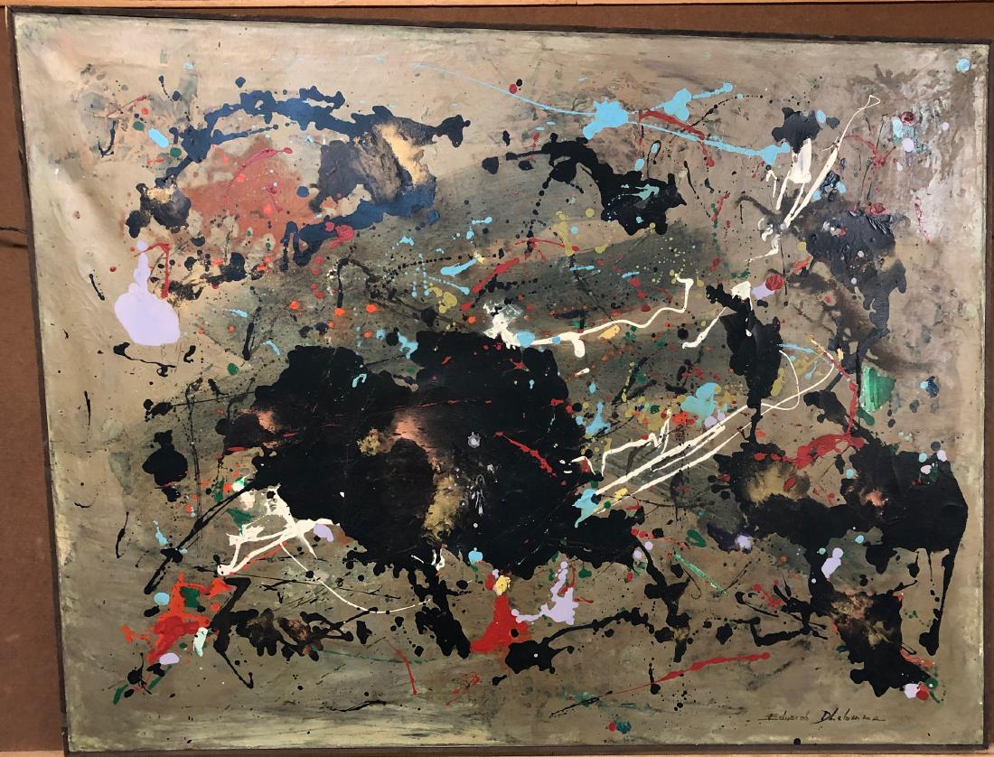 Eduardo Dhelomme (French, b.1920) Large Abstract: 46" wd. x 36" ht. Oil on canvas Born in Sau Paulo to French parents, Dhelomme eventually moved to Paris and was introduced to well-known greats such as Man Ray, Marcel Duchamp and Max Ernst. He exhibi