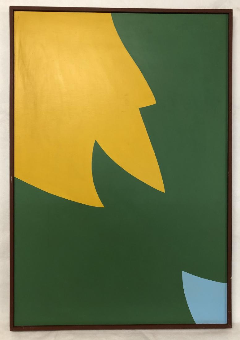 William Downing Abstract Color Field Painting, "Mates": 35" wd. x 24" ht. Acrylic on masonite. Housed in simple wood frame1968, Downing, an electrical engineer, executed his entire body of work from 1967-1969. Inspired by M.C. Escher, Downing pr