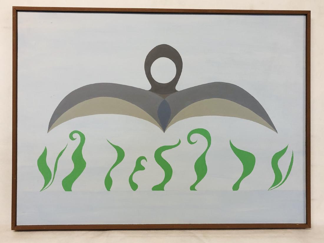 William Downing Abstract Color Field Painting, "Hover": 33" wd. x 24" ht. Acrylic on masonite. Housed in simple wood frame. 1969 Downing, an electrical engineer, executed his entire body of work from 1967-1969. Inspired by M.C. Escher, Downing p