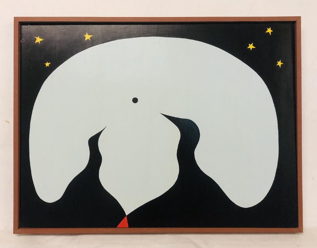 William Downing Abstract Color Field Painting, "Two": 24" wd x 18" ht. Acrylic on masonite. Housedin simple wood frame. 1969 Downing, an electrical engineer, executed his entire body of work from 1967-1969. Inspired by M.C. Escher, Downing produced