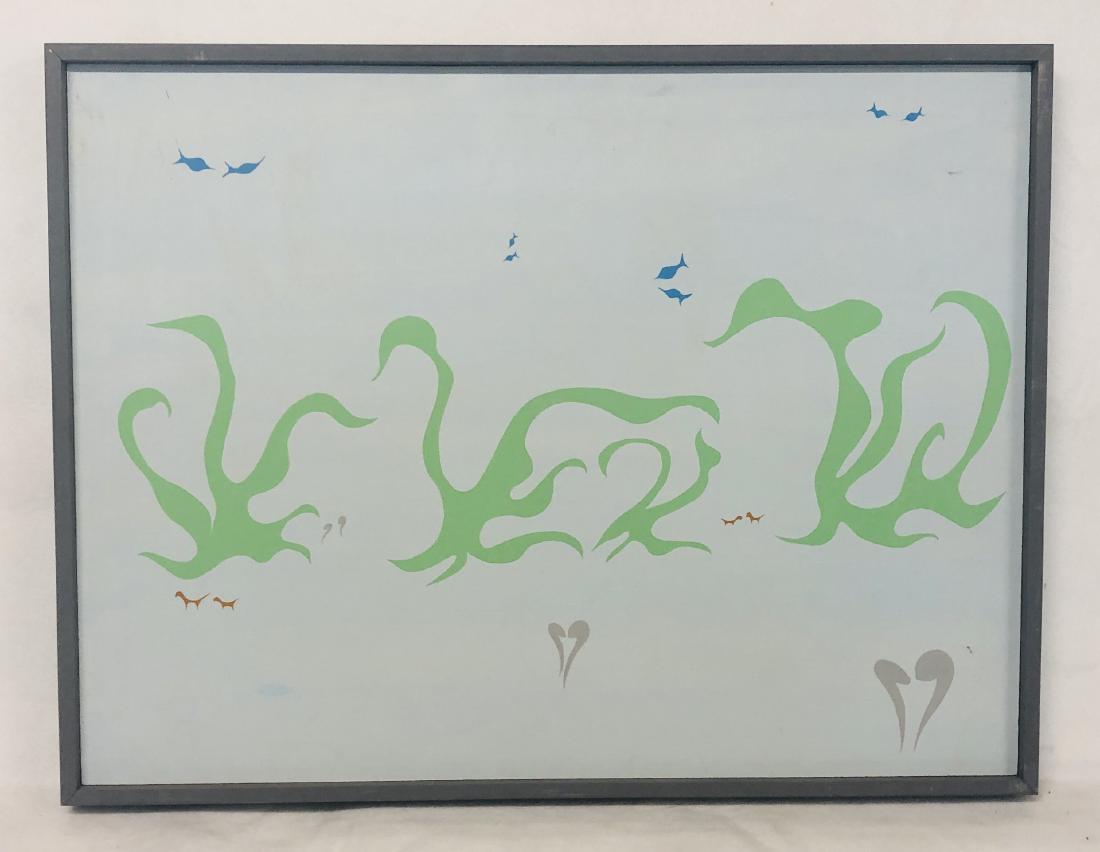 William Downing Abstract Color Field Painting, "Pairs: 30" wd. x 24" ht. Acrylic on masonite. Housed in a simple wood frame. 1969 Downing, an electrical engineer, executed his entire body of work from 1967-1969. Inspired by M.C. Escher, Downing