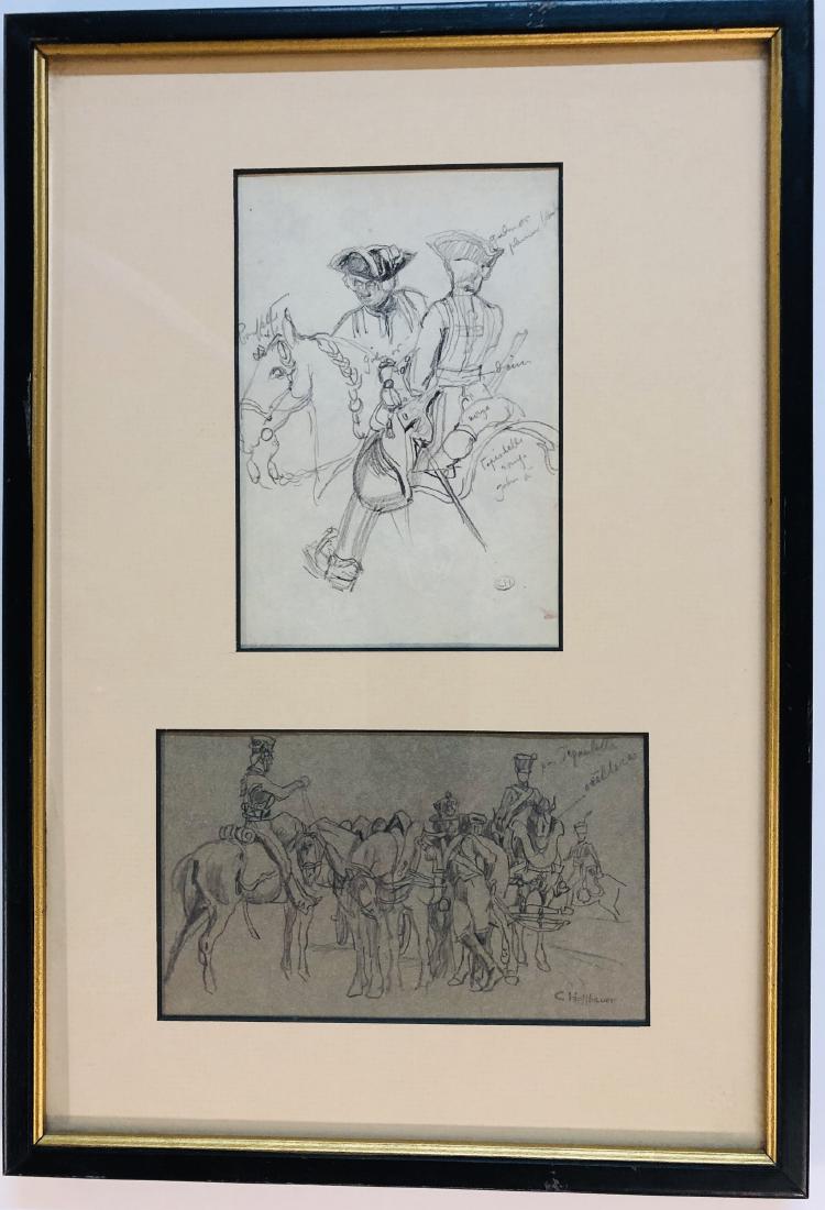 Charles Hoffbauer (American, 1875-1957), Two Original: Top: 4" wd. x 6" ht., Bottom: 6" wd. x 3.5" ht., both signed L.R., Framed and Matted. Both drawings are likely studies for what became original oil paintings