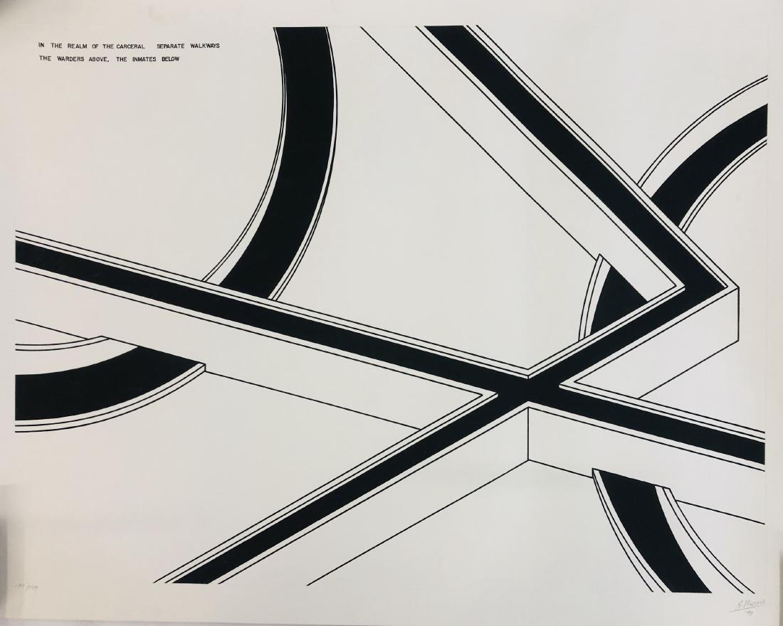 Robert Morris, "Separate Walkways: The Wardens Above,: From the Portfolio titled "In The Realm of the Carceral" 48" wd x 37" ht.