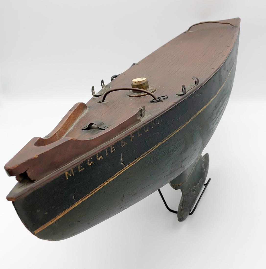19th Century Ship Replica of "Meggie & Flora": 27" long, "Meggle and Flora" written on the side