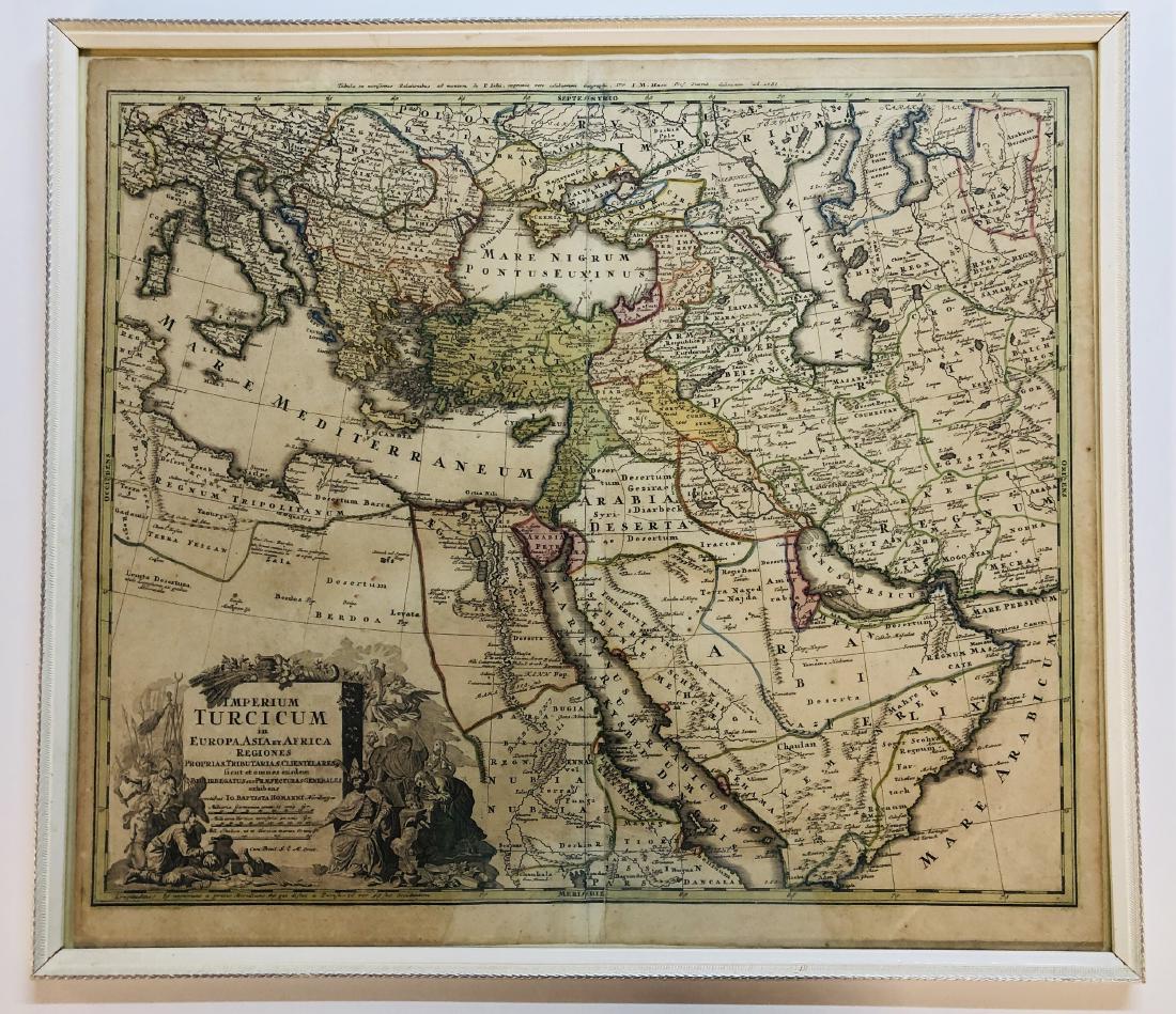 Antique Map: Imperium Turcicum in Europa, Asia et: Middle East.- Homann Heirs (publisher) Imperium Turcicum in Europa, Asia et Africa Regiones Proprias, Tributarias, Clientelares ..., detailed map centred on the Levant and Arabian Peninsula, with the 